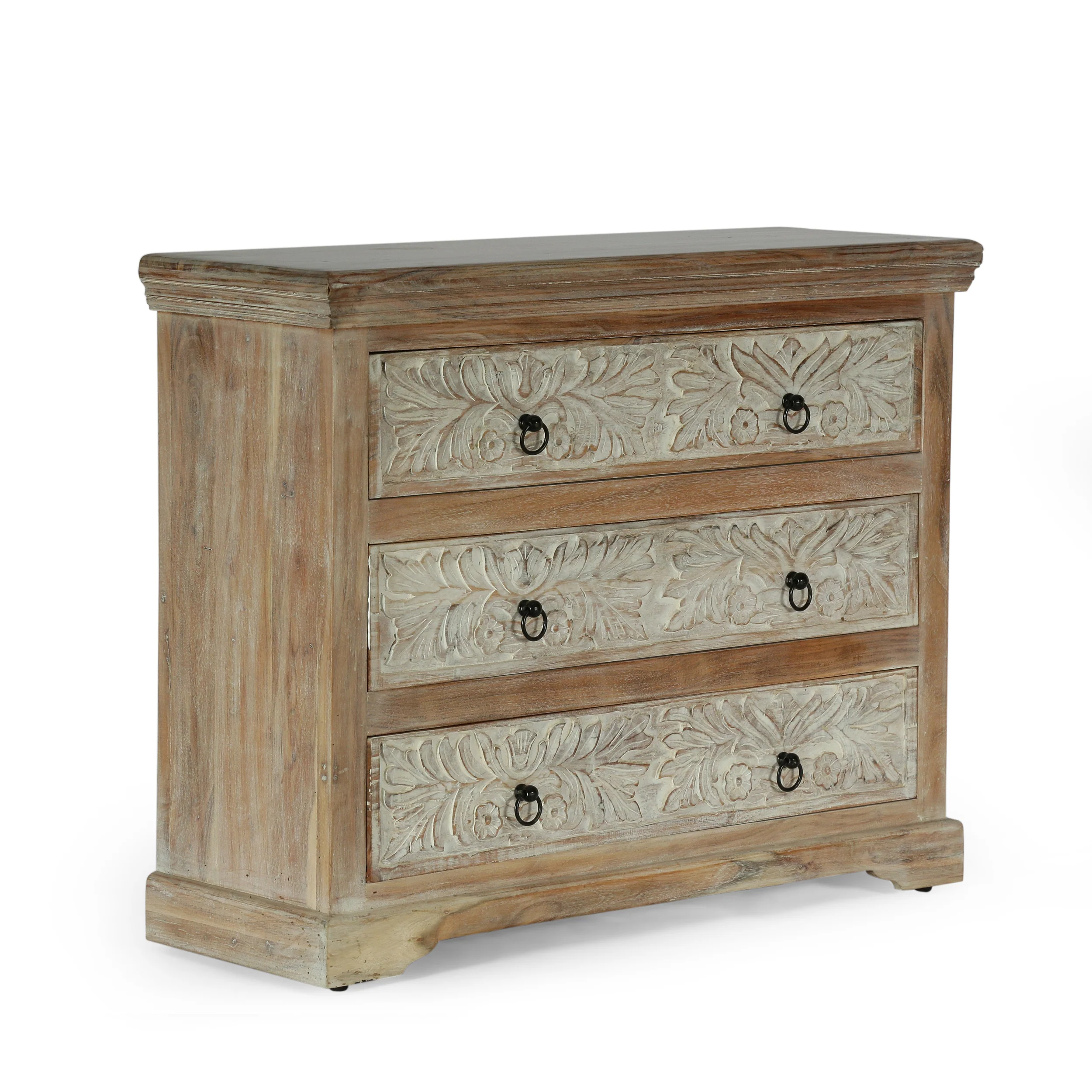 Picardy Boho Handcrafted Acacia Wood 3 Drawer Chest, Natural and White - furnishings