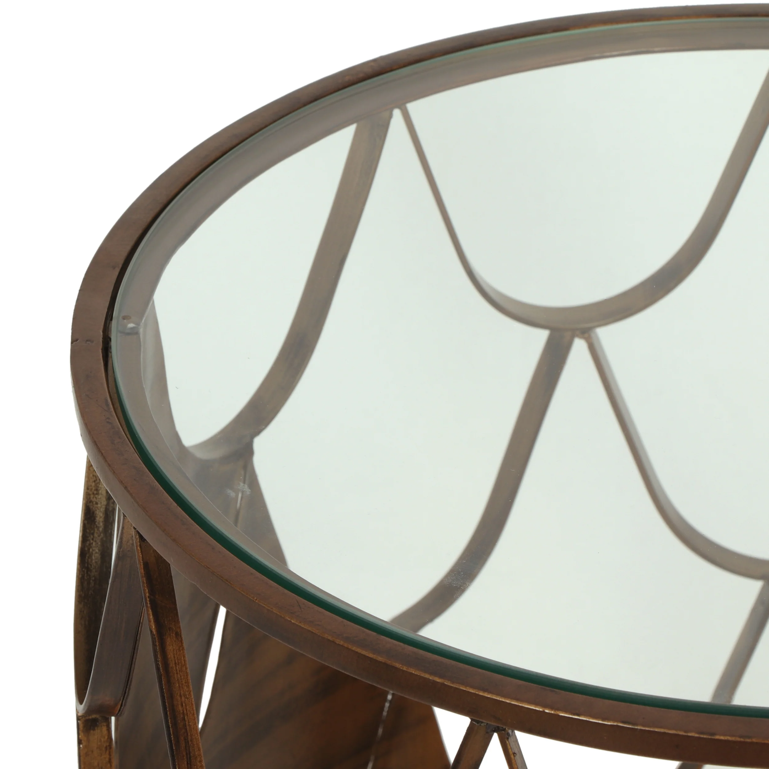 Patrice Boho Glam Handcrafted Glass Top Fish Scale Side Table, Antique Brass - furnishings