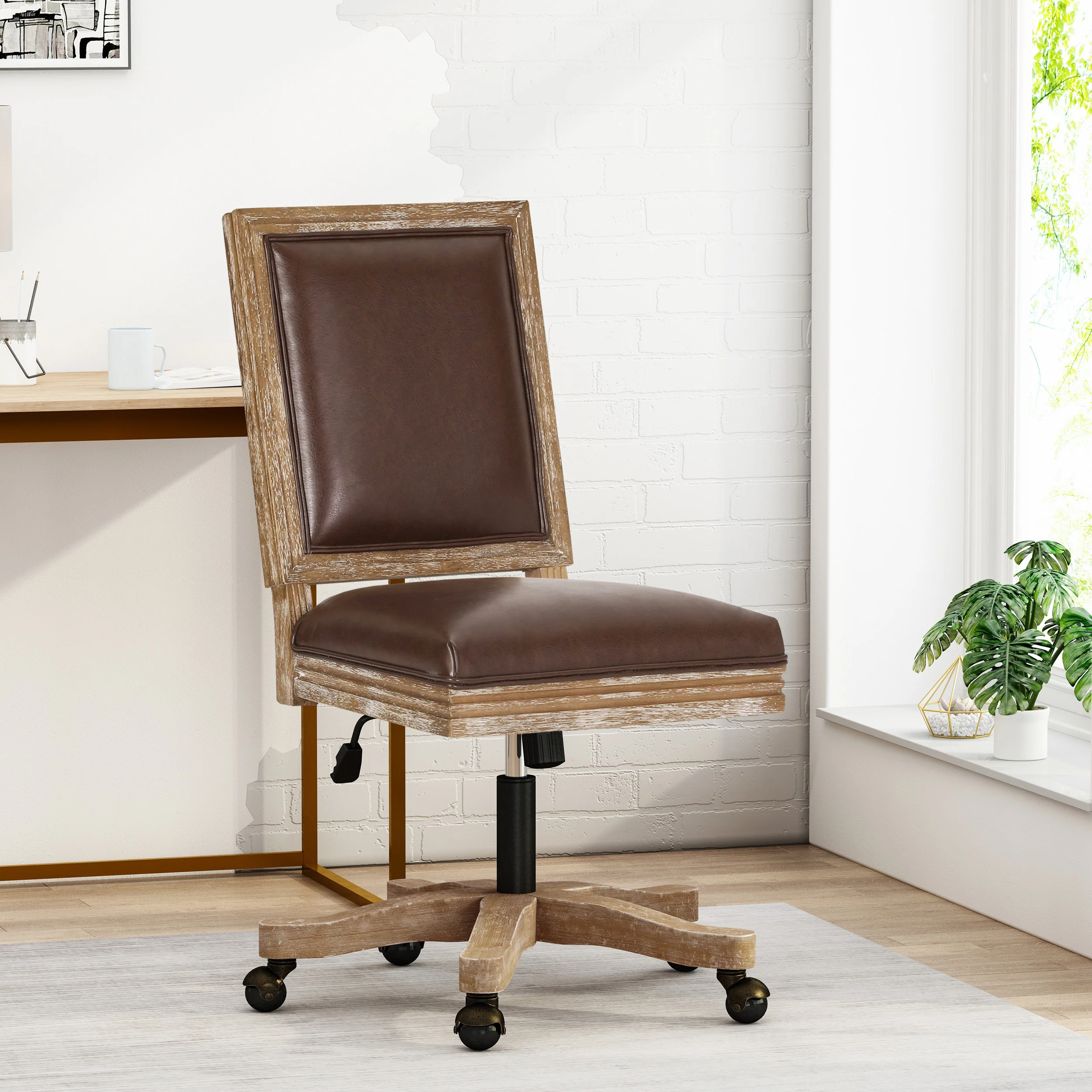 McGillen Rustic Upholstered Swivel Office Chair - furnishings
