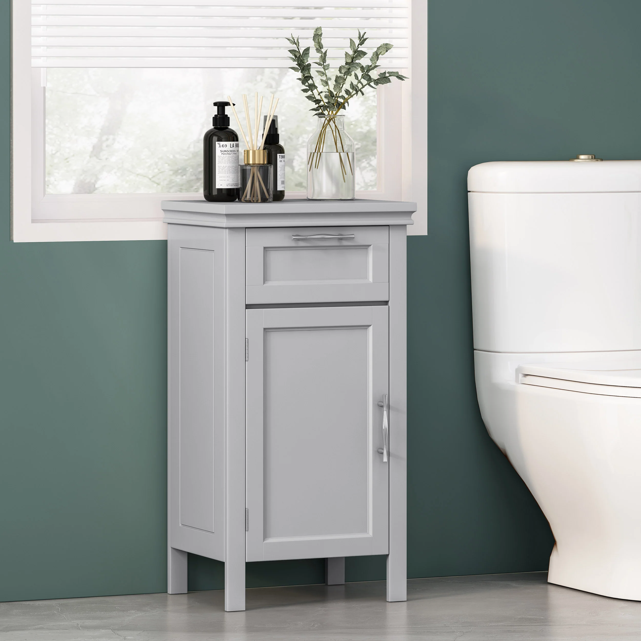 Meader Modern Bathroom Floor Storage Cabinet with Drawer - furnishings