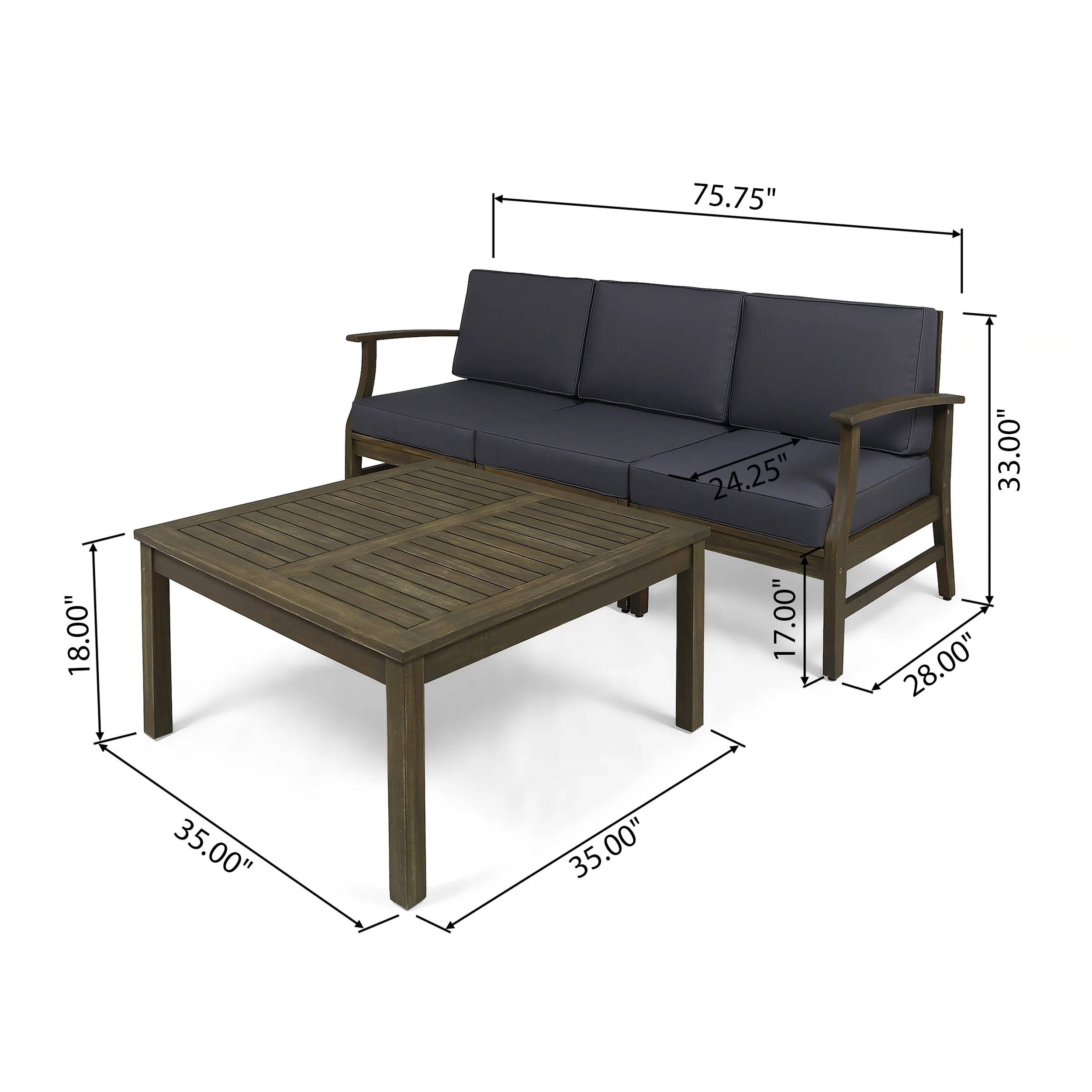 Lorelei Outdoor 4 Piece Acacia Wood Sofa and Coffee Table Set - furnishings