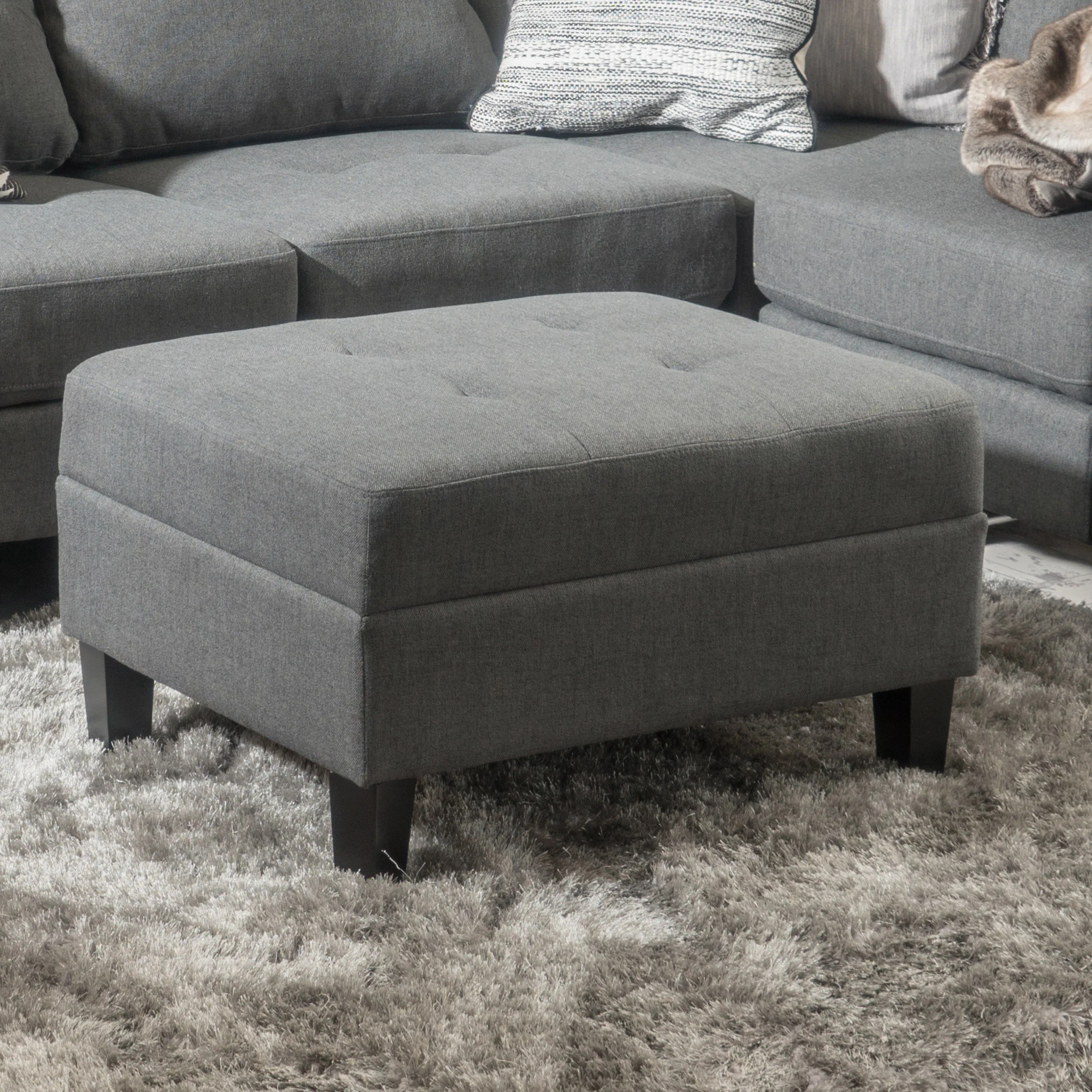 Zahra Contemporary Tufted Fabric Storage Ottoman - furnishings