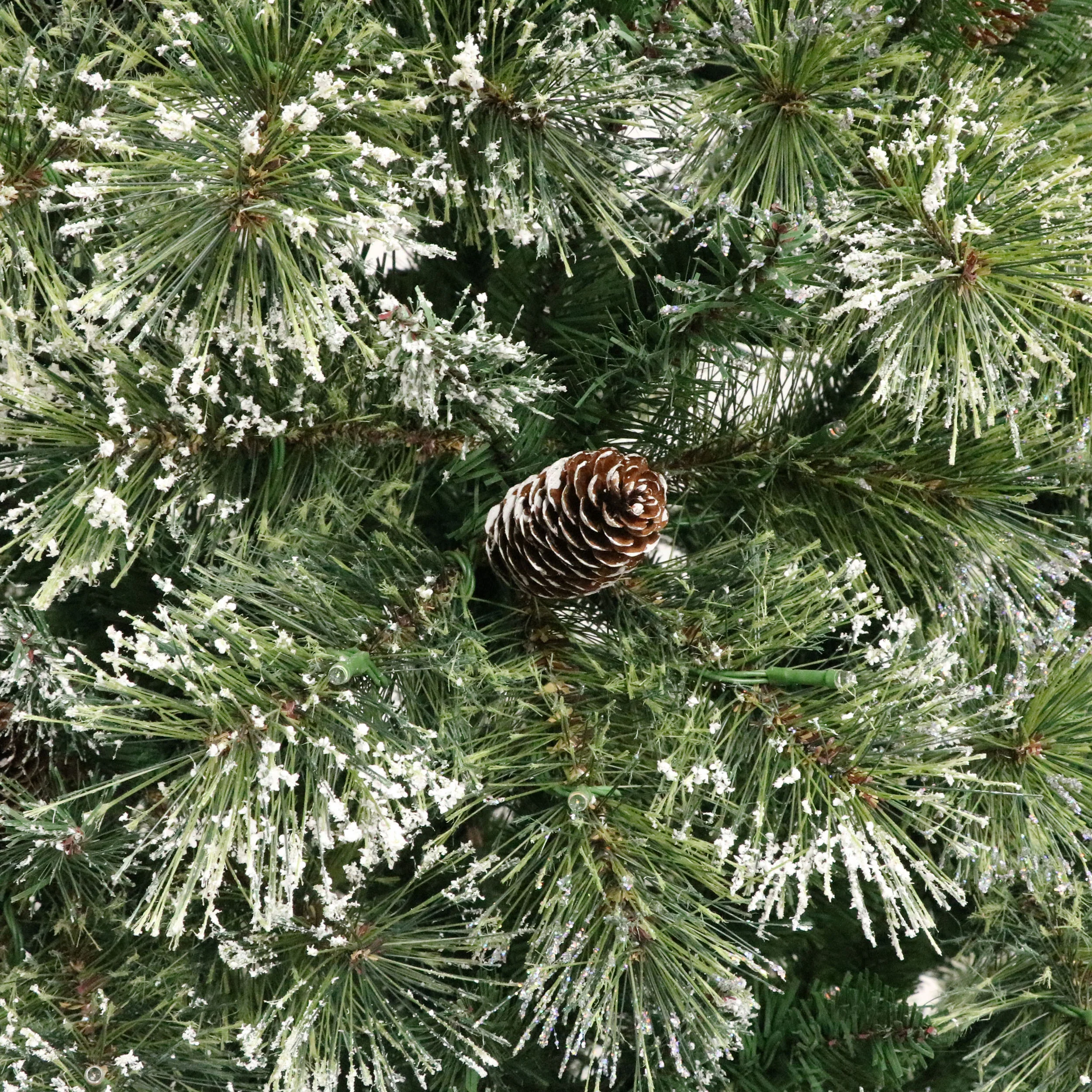 7.5-foot Cashmere Pine and Mixed Needles Pre-Lit Clear LED Hinged Artificial Christmas Tree with Snow and Glitter Branches and Frosted Pinecones - furnishings