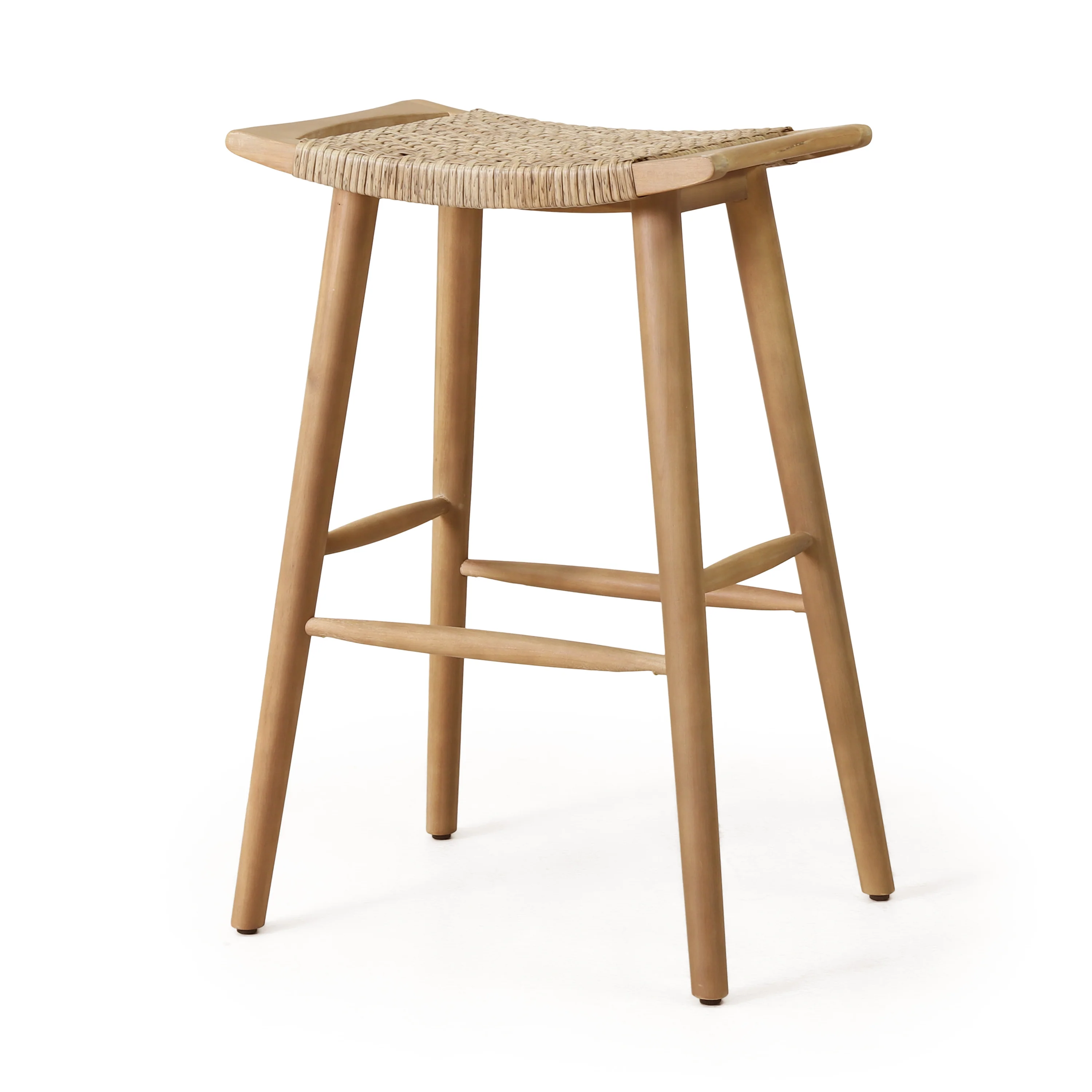 Dade Pulaski Outdoor Acacia Wood Barstool with Wicker, Set of 2 - furnishings