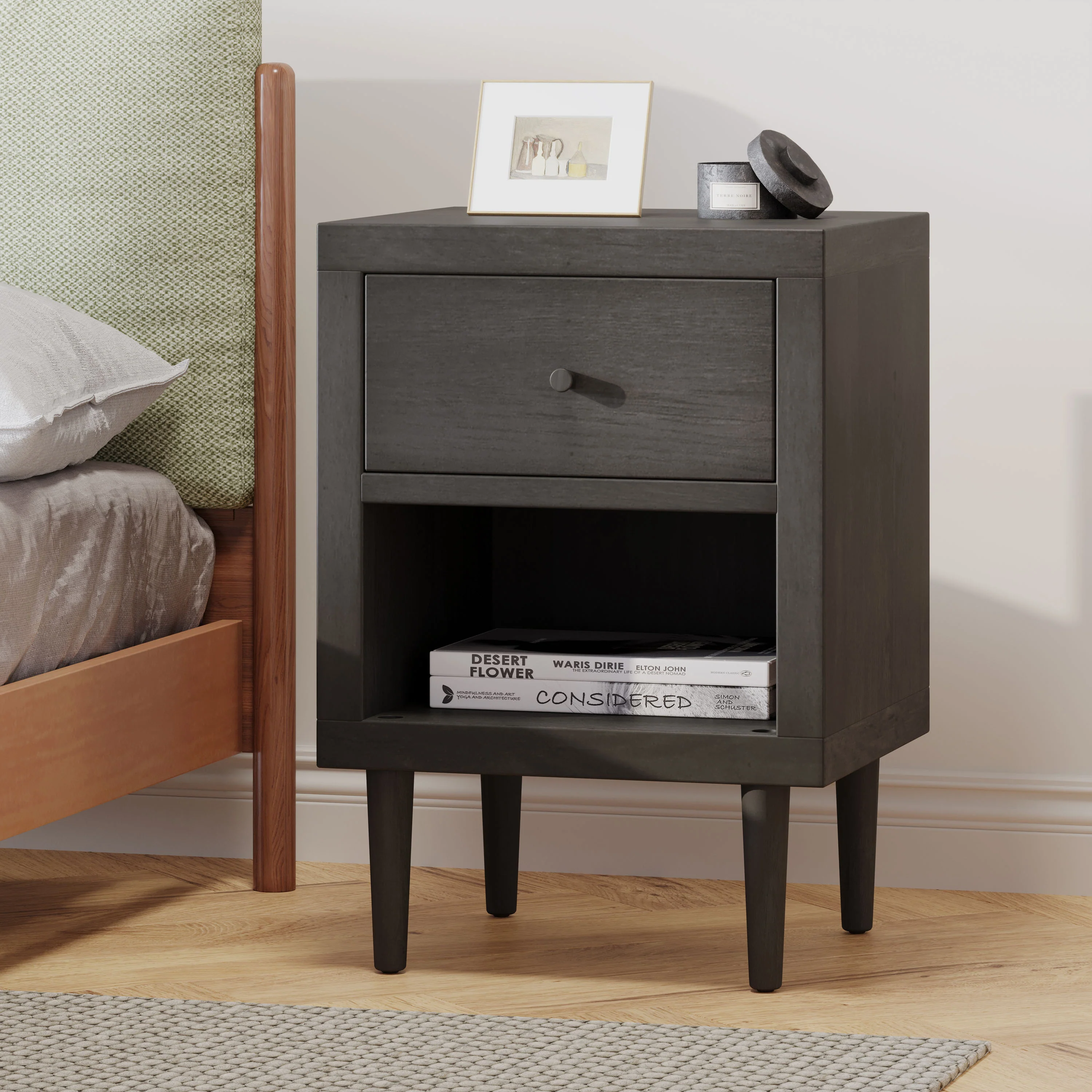 Farhart Faux Wood Single Drawer Nightstand - furnishings