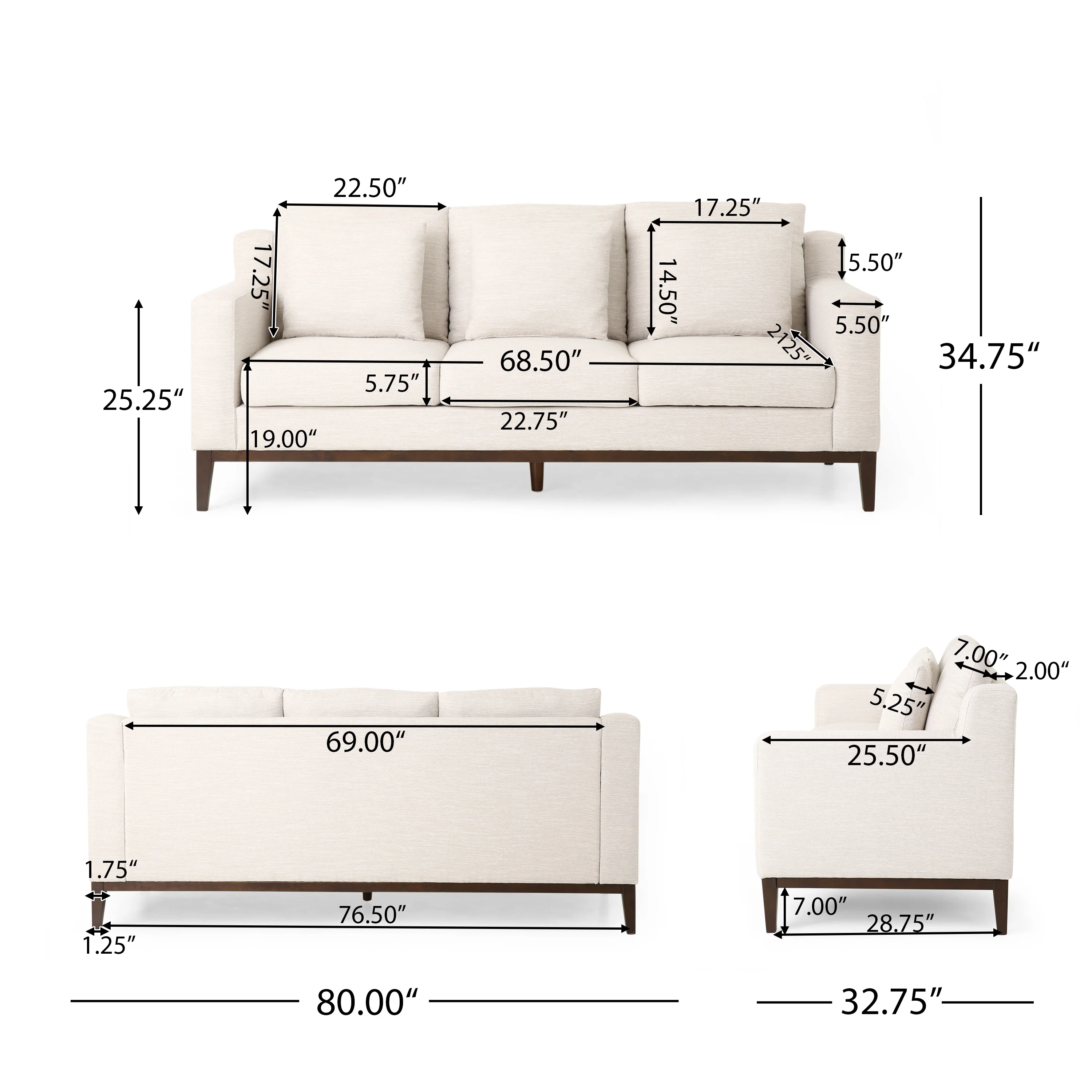 Noxon Contemporary Fabric 3 Seater Sofa with Accent Pillows - furnishings