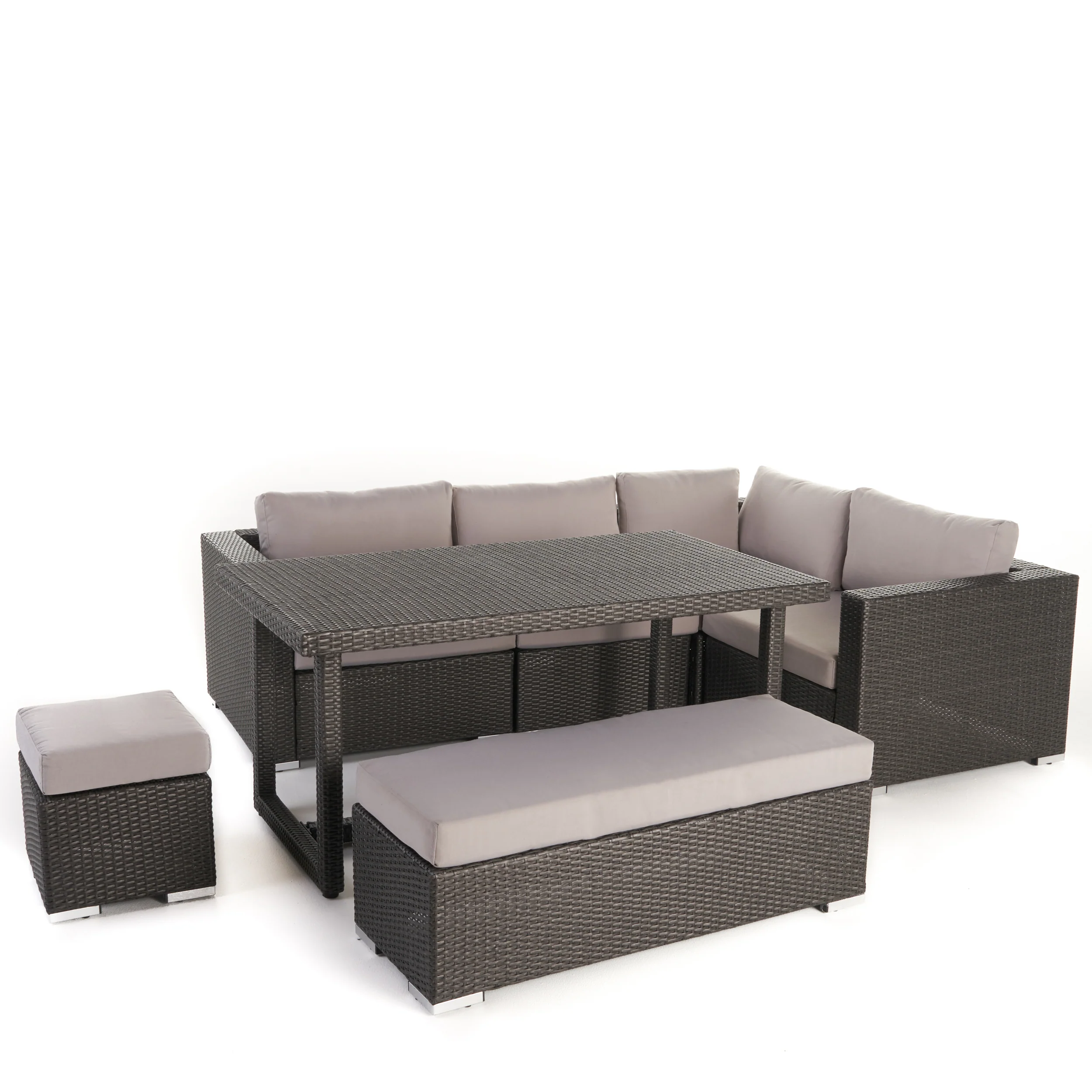Santa Maria Outdoor 7 Seat Dining Sofa Set with Aluminum Frame and Water Resistant Cushions - furnishings