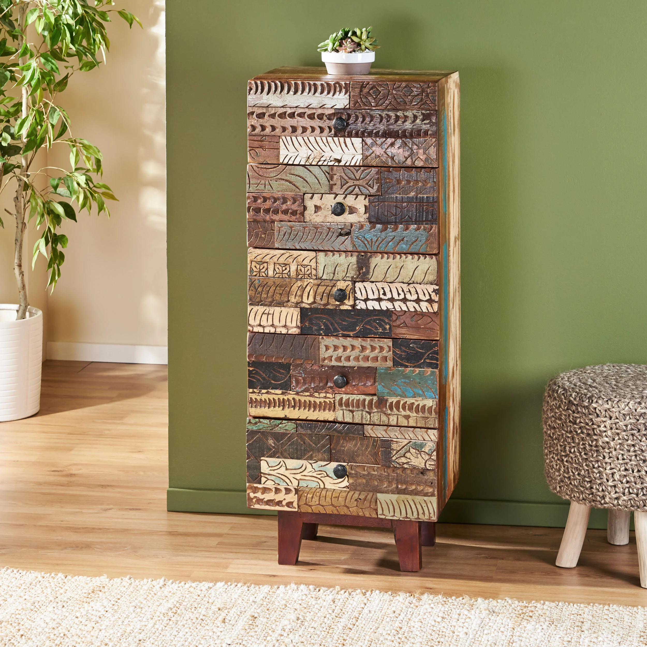Adcock Handcrafted Boho 4 Drawer Wood Cabinet - furnishings