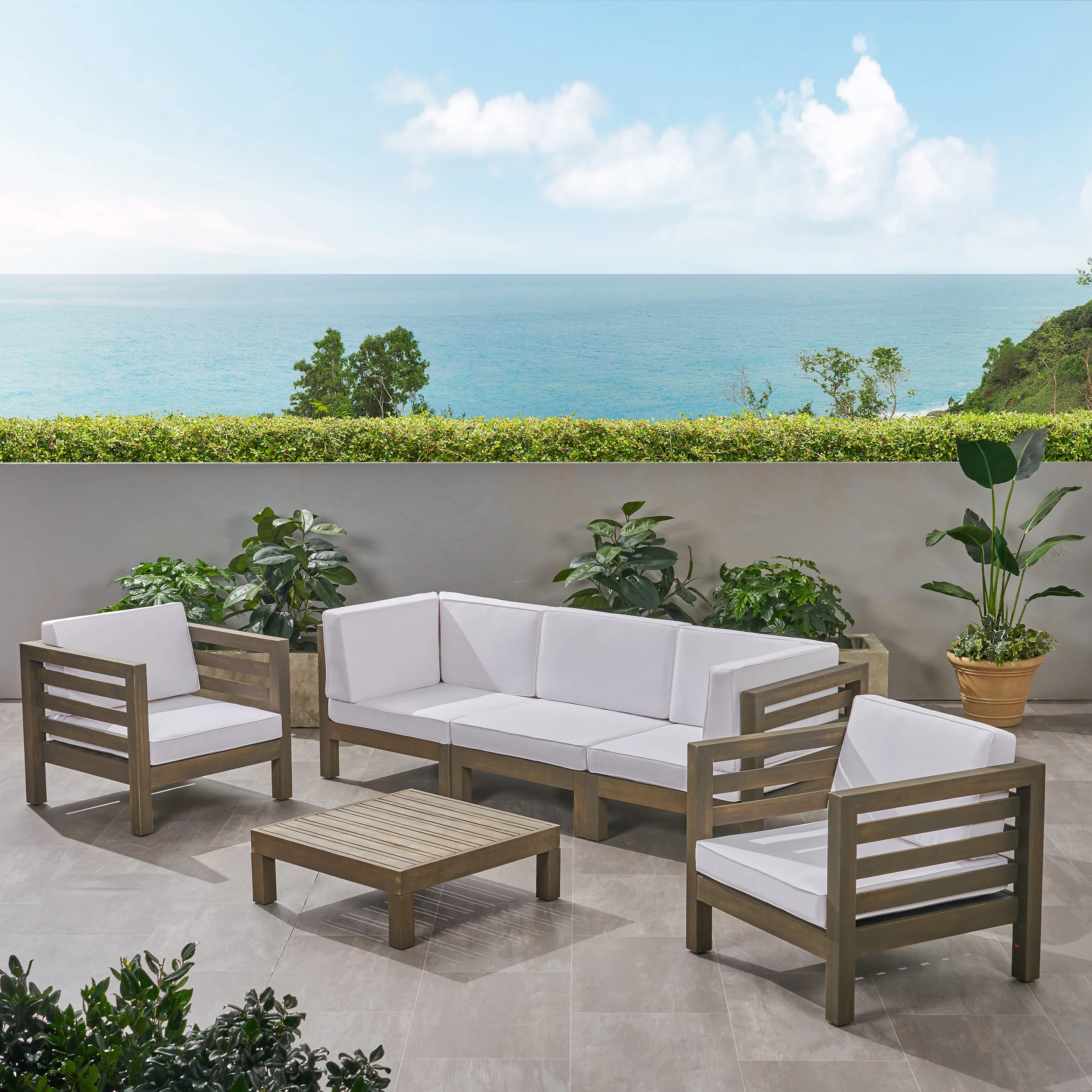 Emma Outdoor 5 Seater Acacia Wood Sofa Chat Set - furnishings
