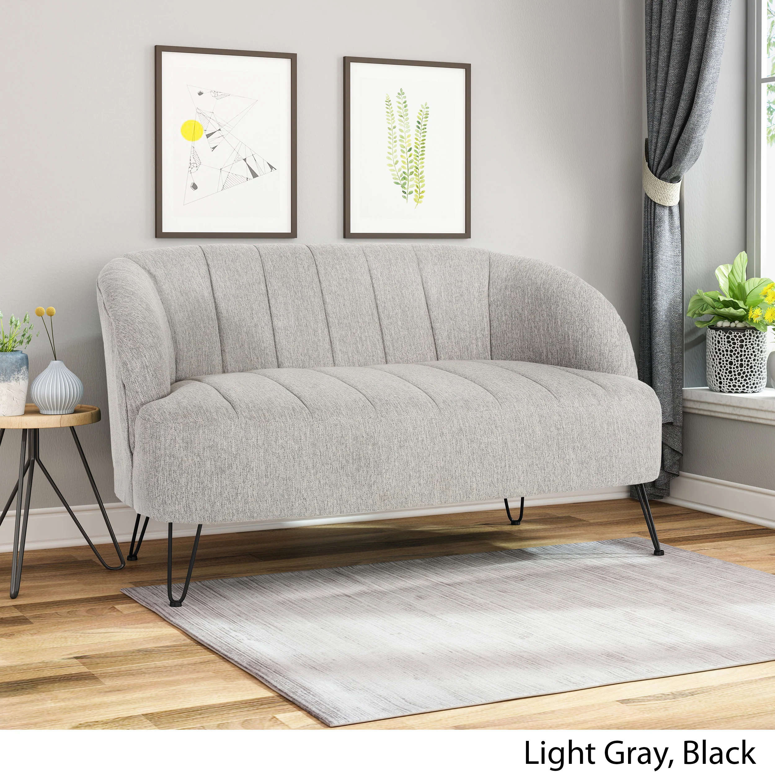 Kyra Modern Fabric Settee with Hairpin Legs - furnishings