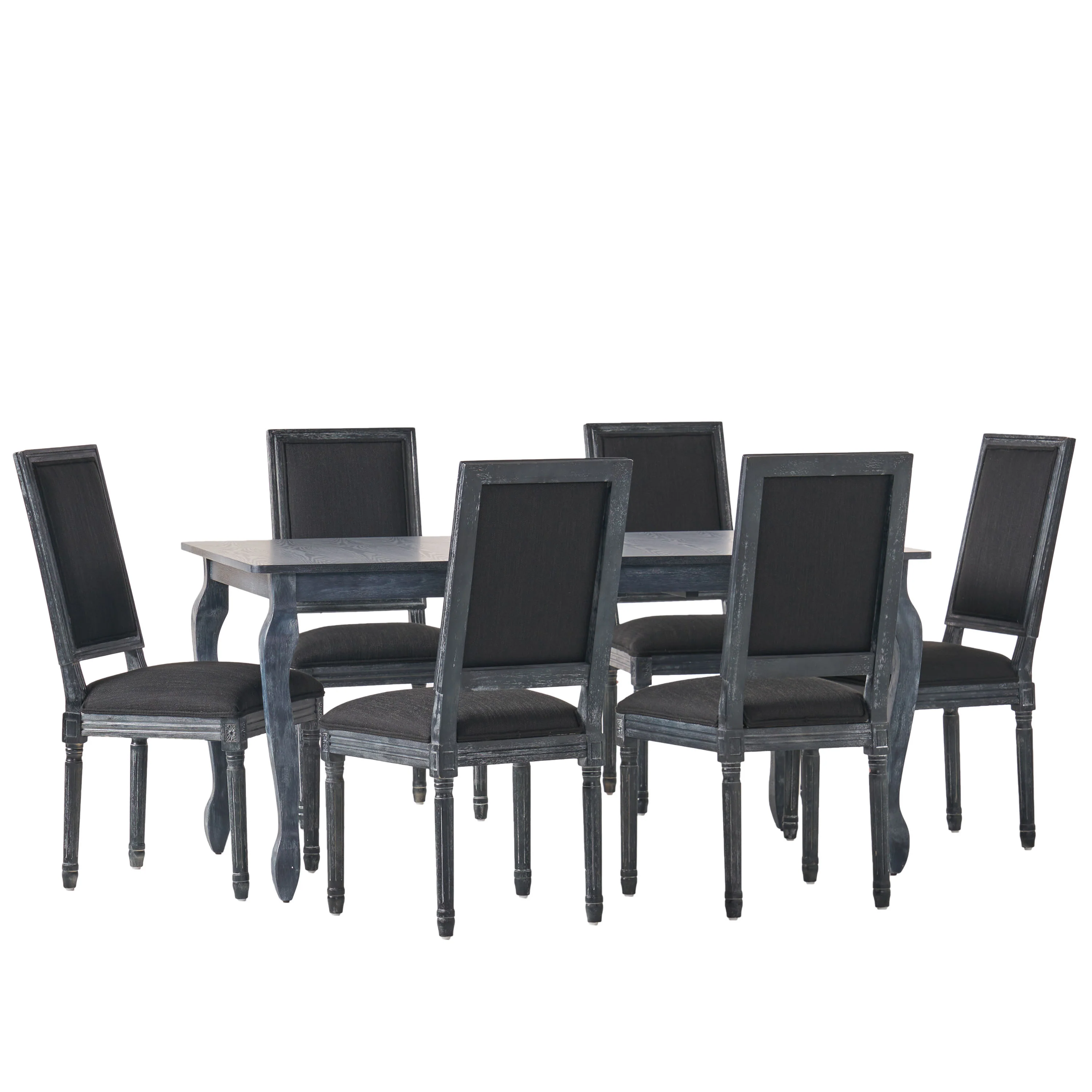 Fernleaf French Country Fabric Upholstered Wood Expandable 7 Piece Dining Set - furnishings