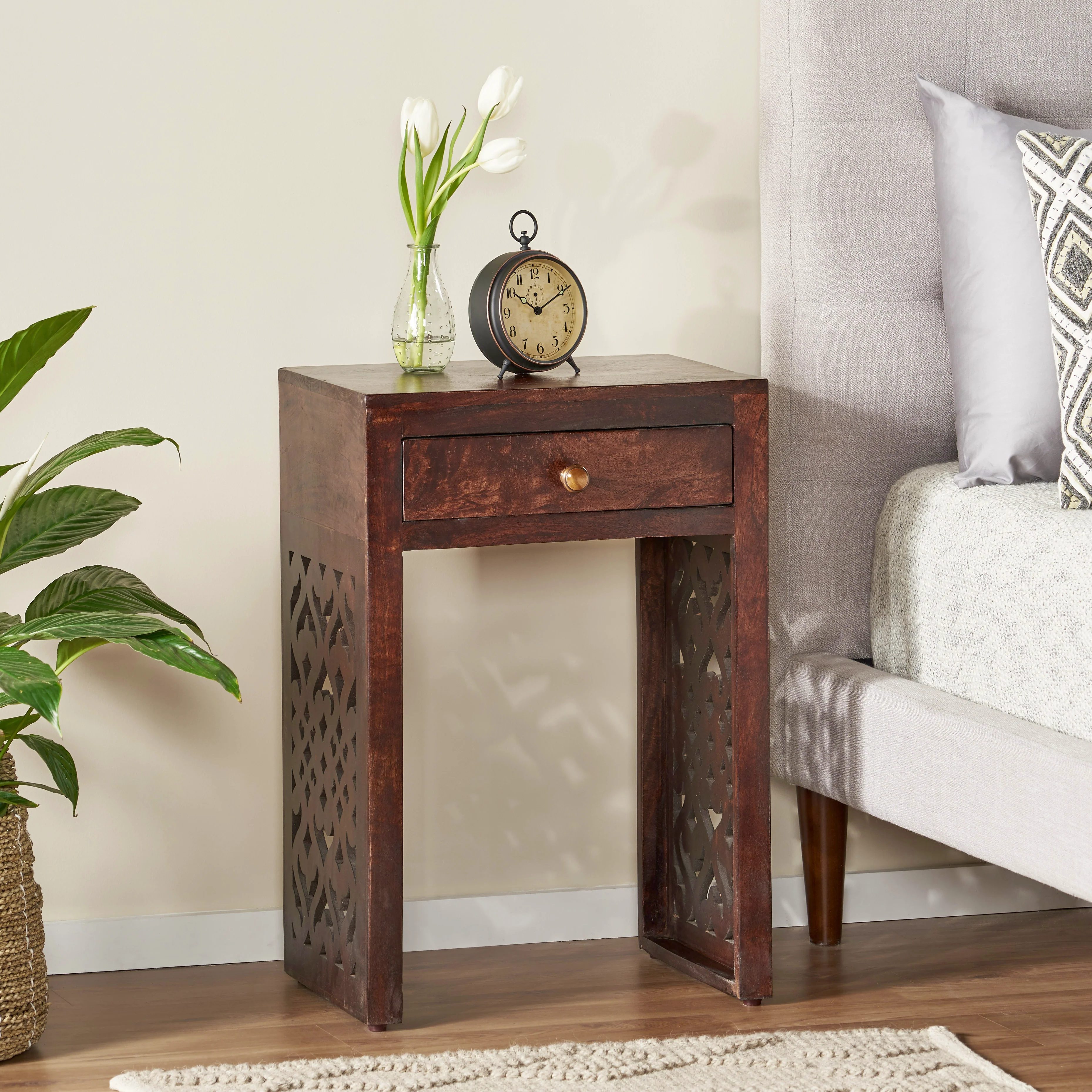 Jasia Traditional Mango Wood Bedside Table - furnishings