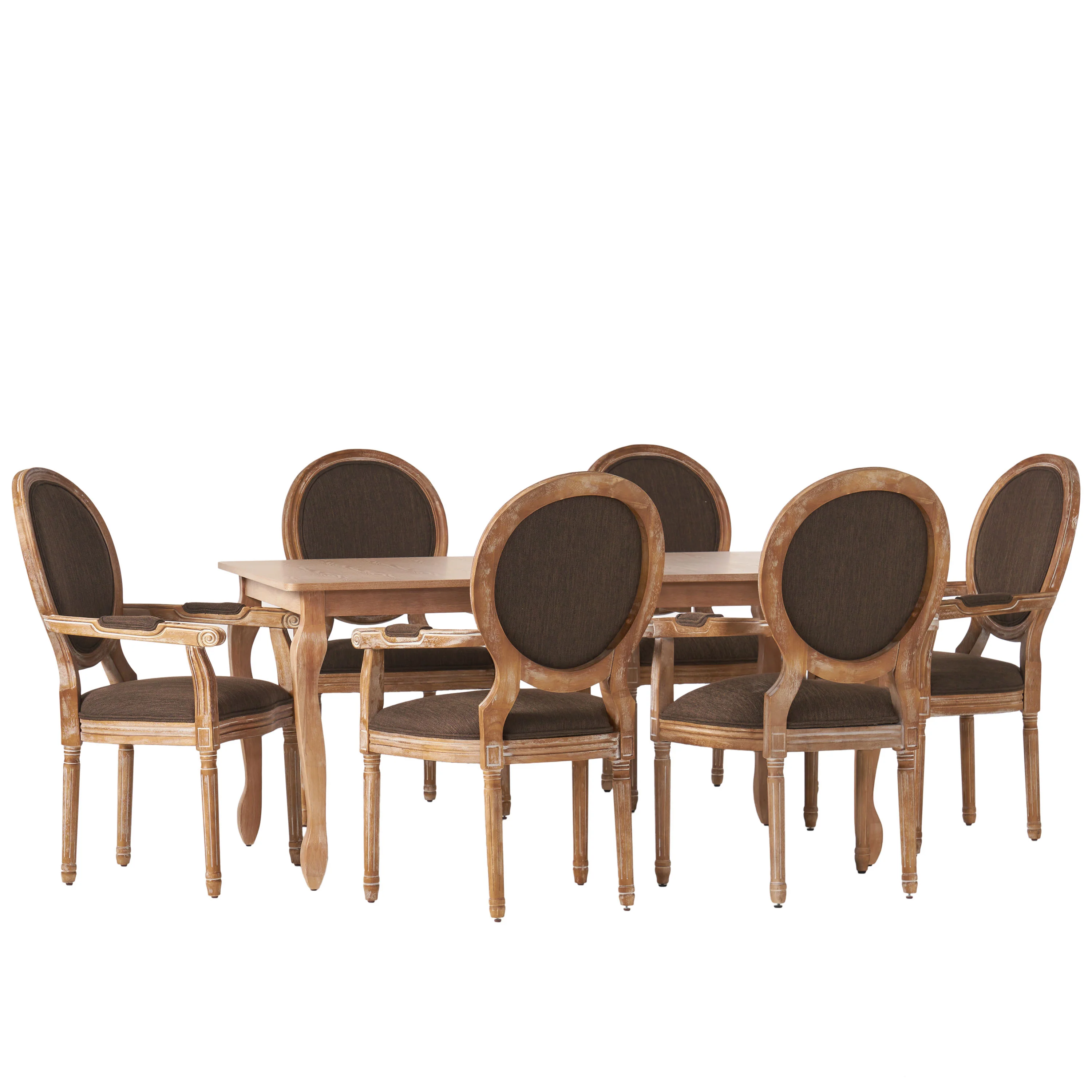 Comisky French Country Fabric Upholstered Wood Expandable 7 Piece Dining Set - furnishings