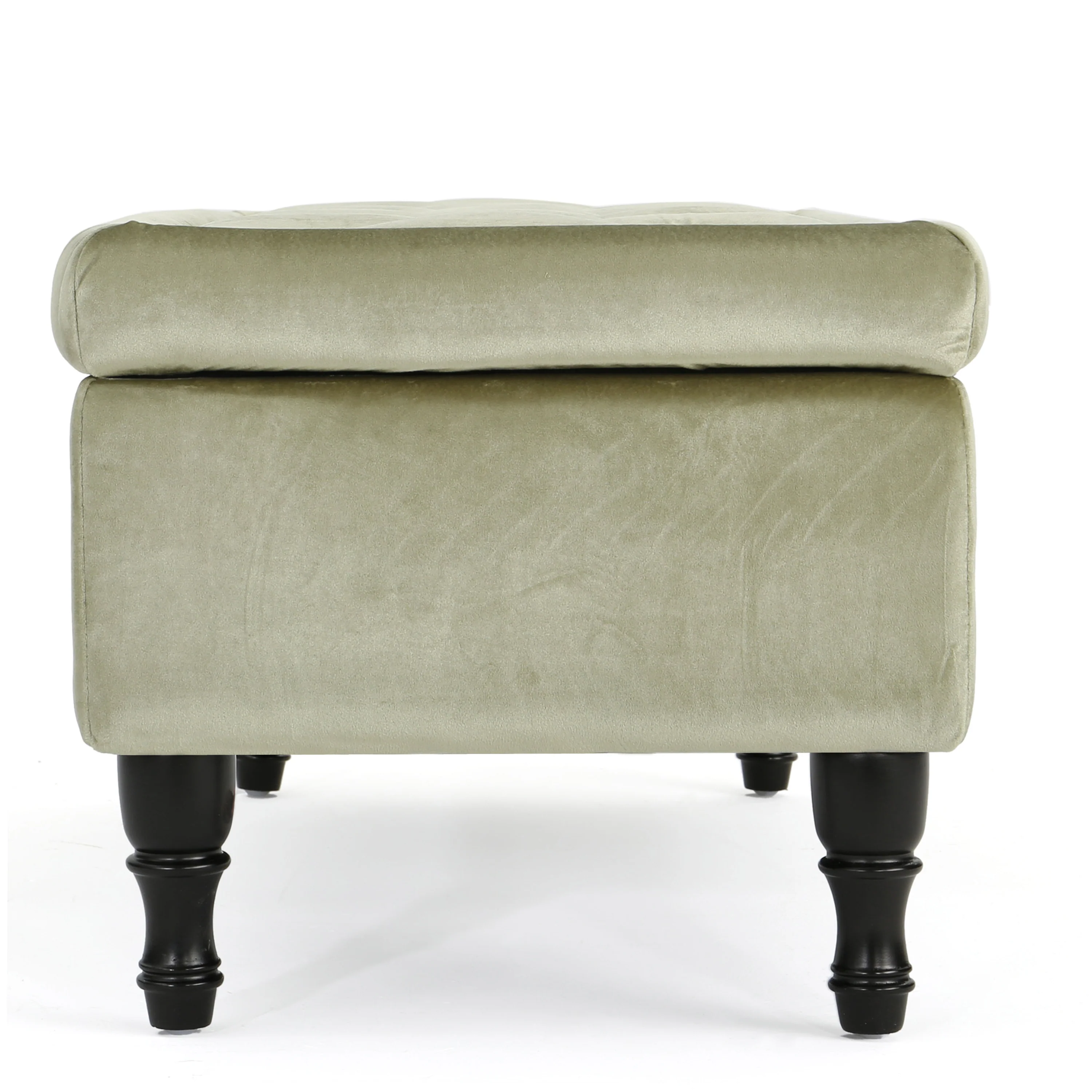 Constance Button Tufted Fabric Rectangle Storage Ottoman Bench w/ Turned Legs - furnishings