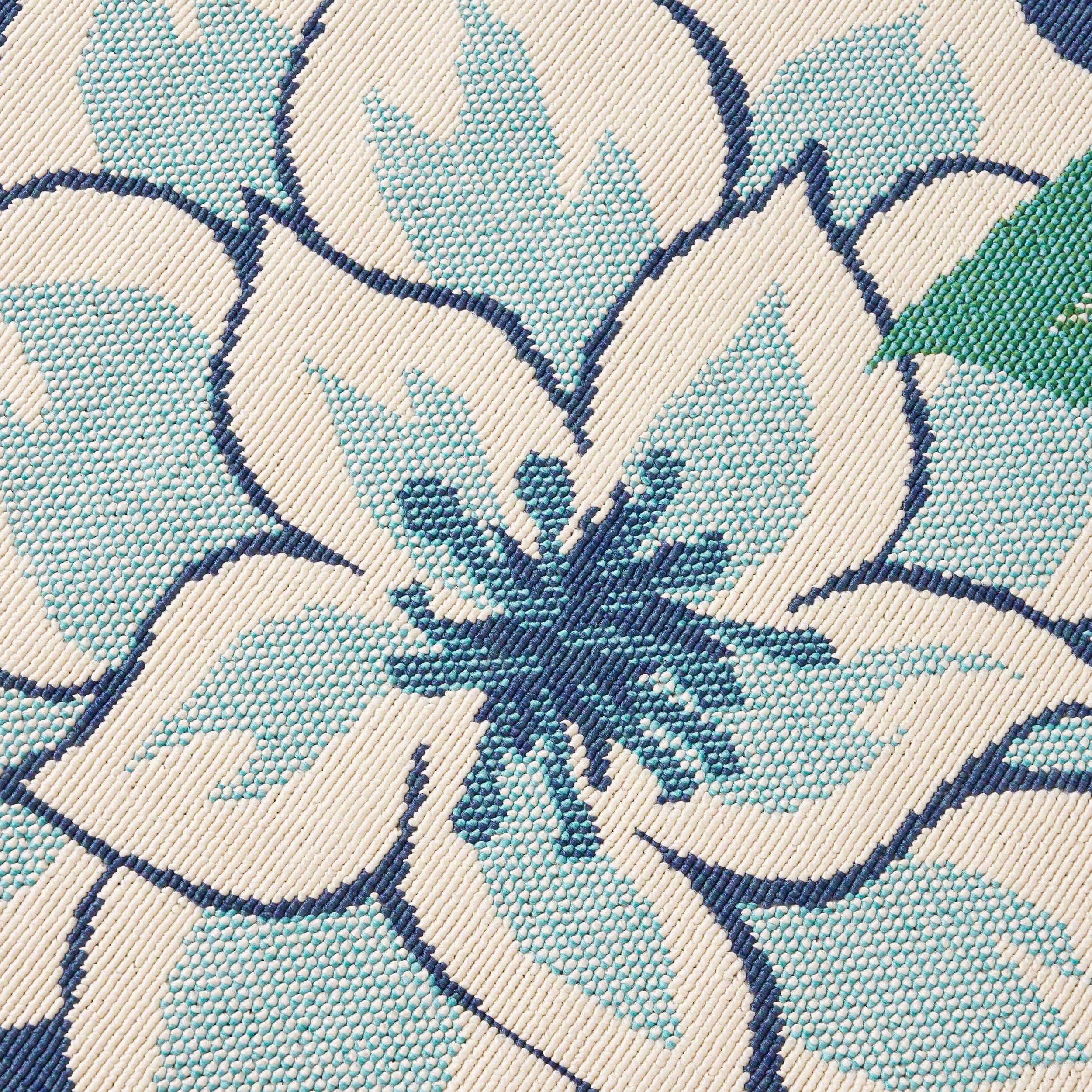 Truda Outdoor Floral Area Rug, Blue and Green - furnishings