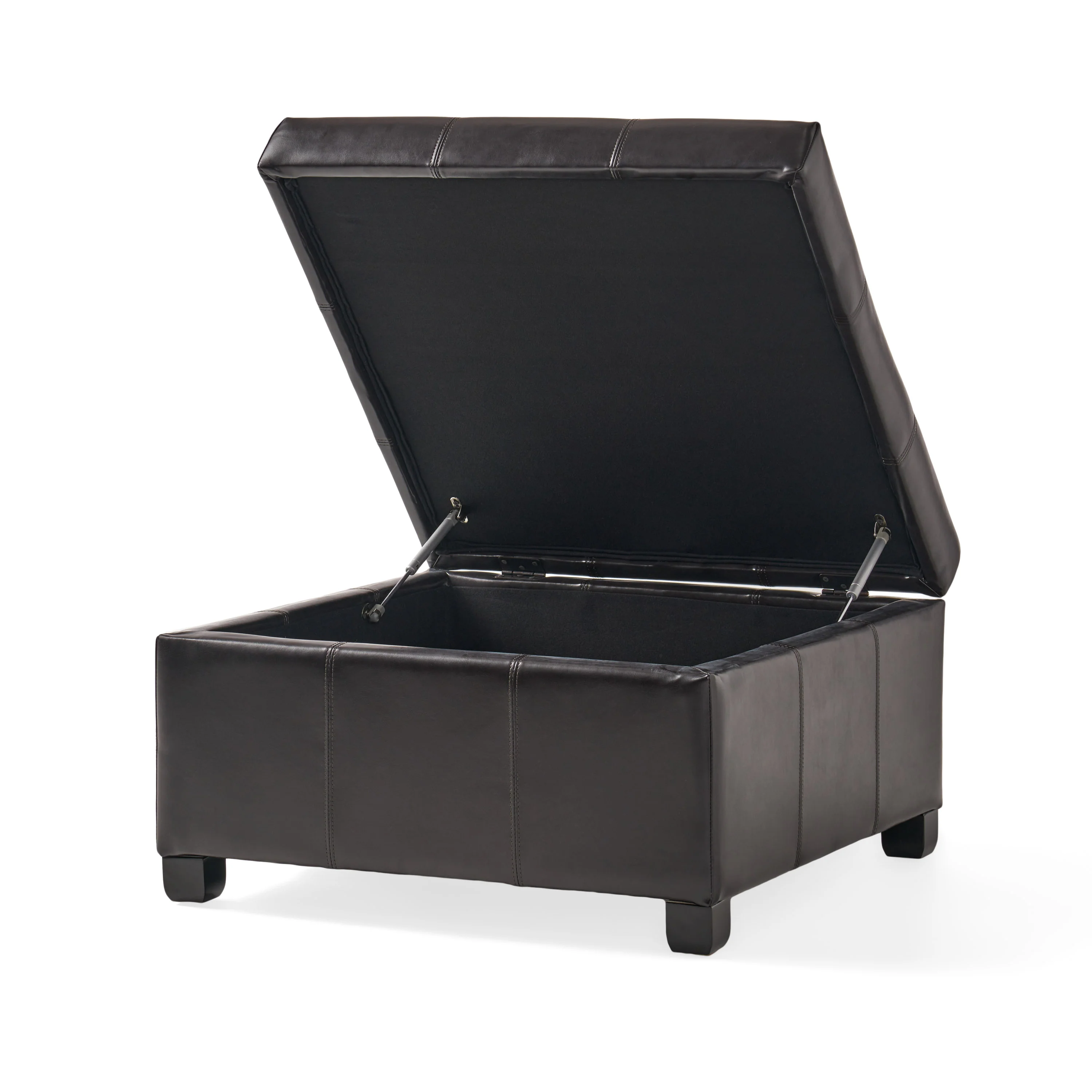 Boston Espresso Brown Tufted Leather Storage Ottoman Coffee Table - furnishings