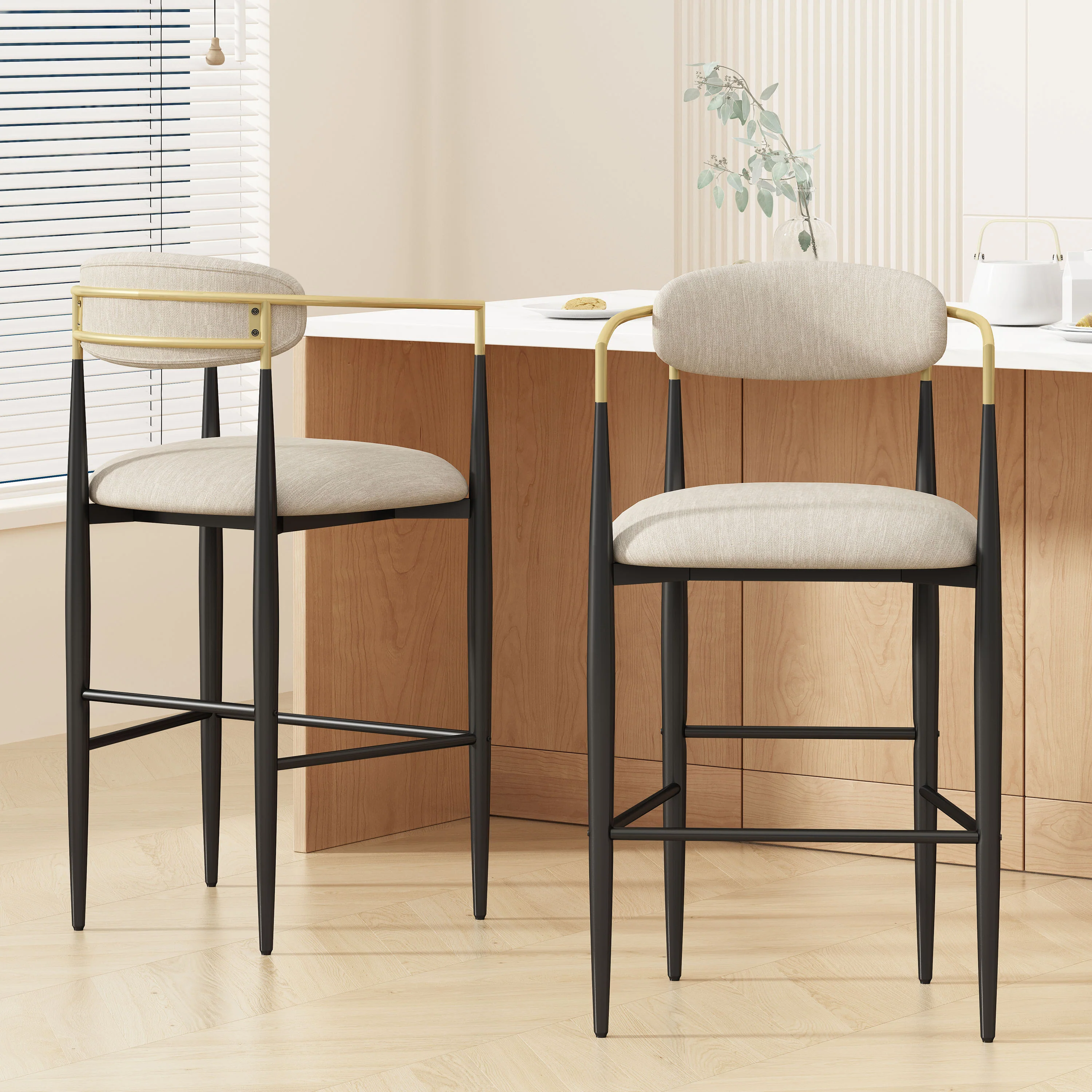 Camas Modern Fabric Upholstered Iron 30 Inch Barstools Set of 2 - furnishings