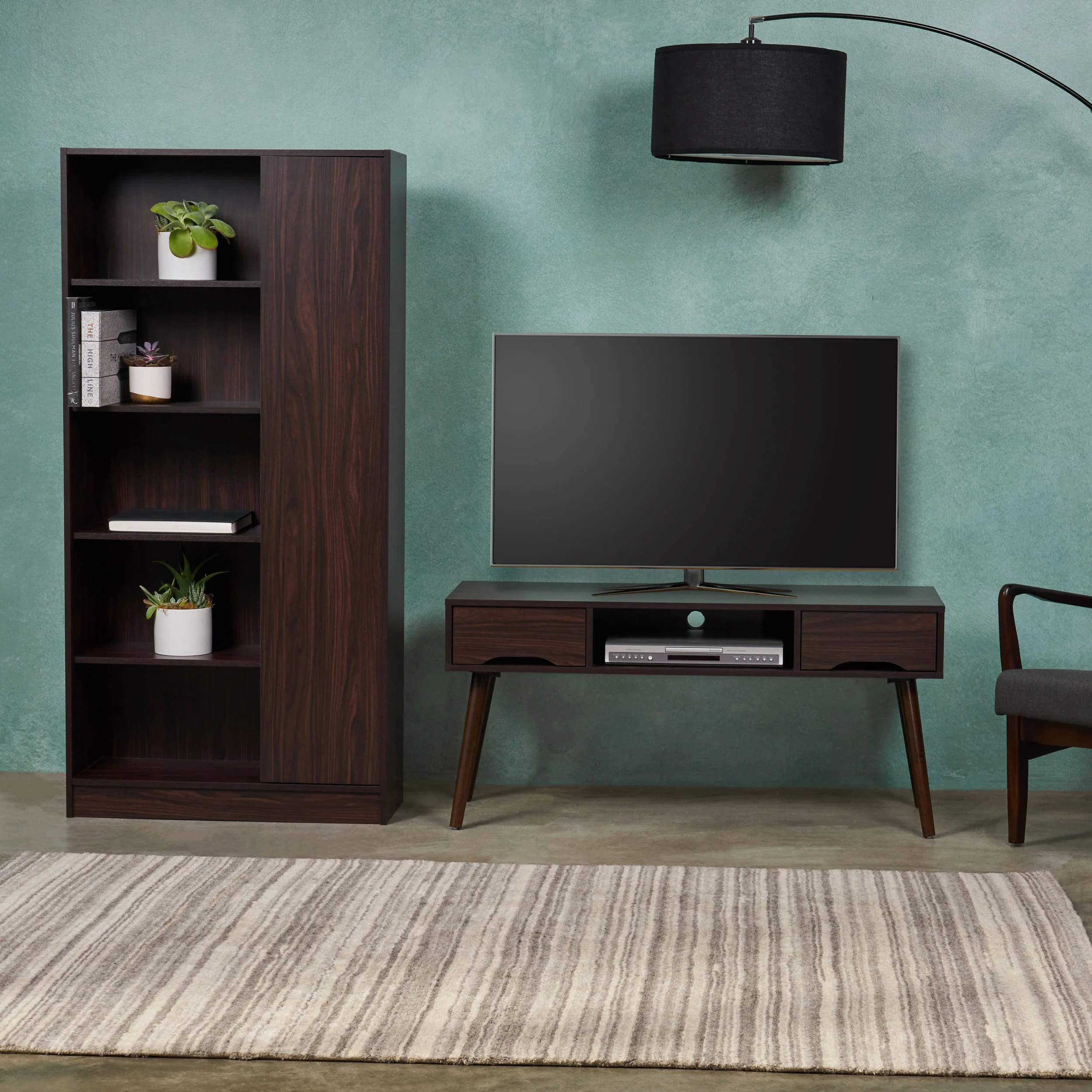 Maxine Mid Century Modern 2 Piece TV Stand & Bookcase Set - furnishings