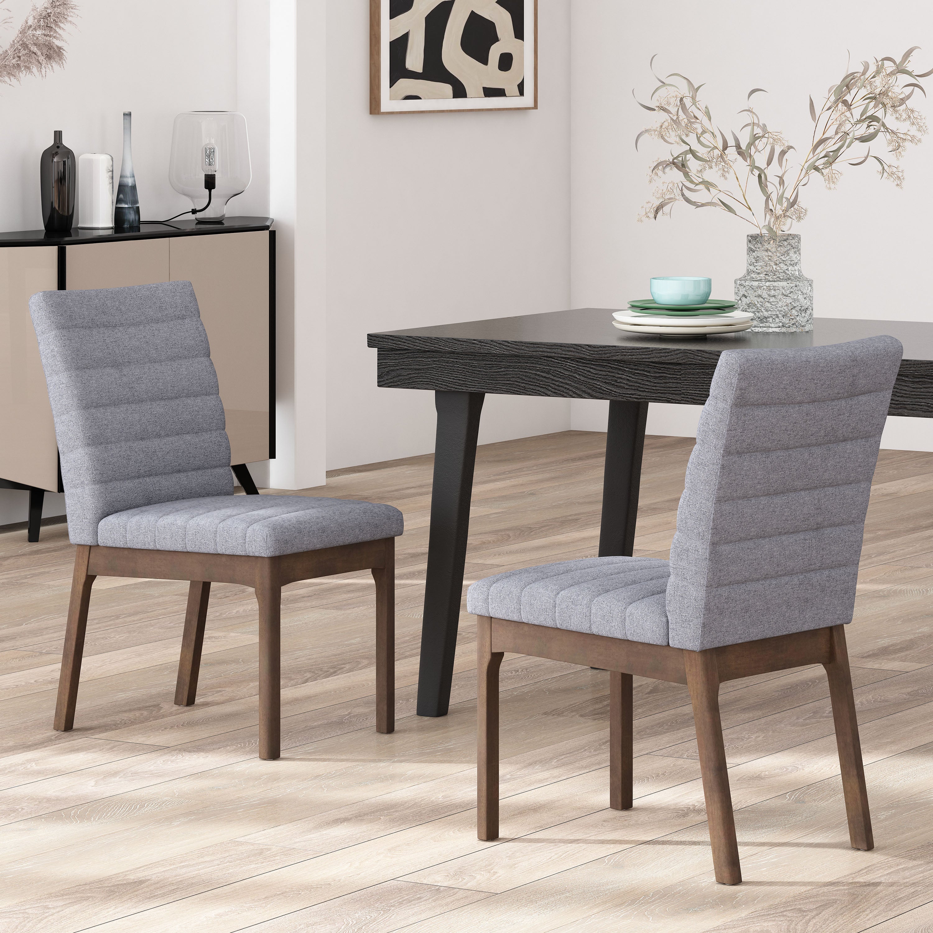 Elisson Mid Century Modern Channel Stitch Dining Chairs, Set of 2 - furnishings