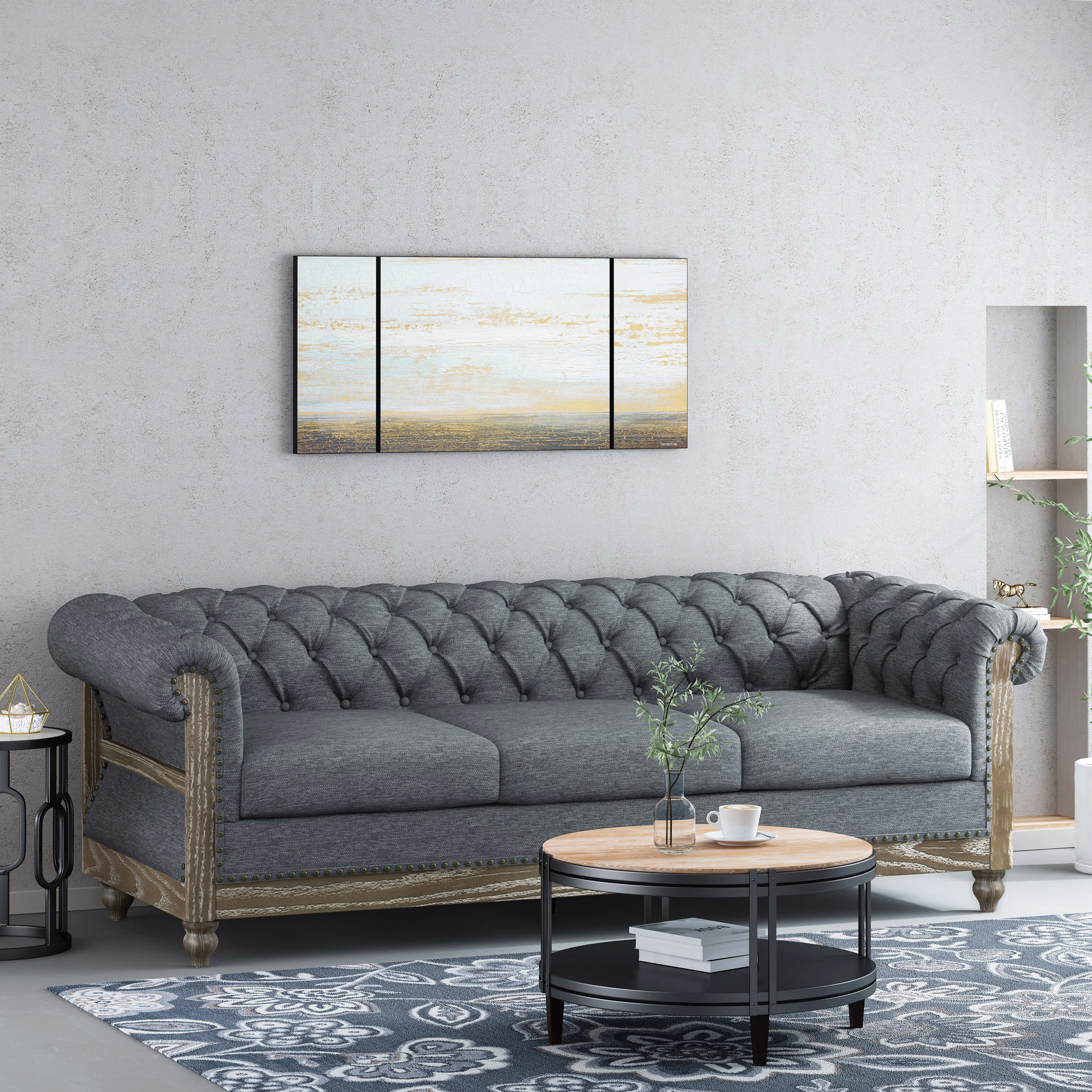 Bowes Chesterfield Tufted 3 Seater Sofa with Nailhead Trim - furnishings