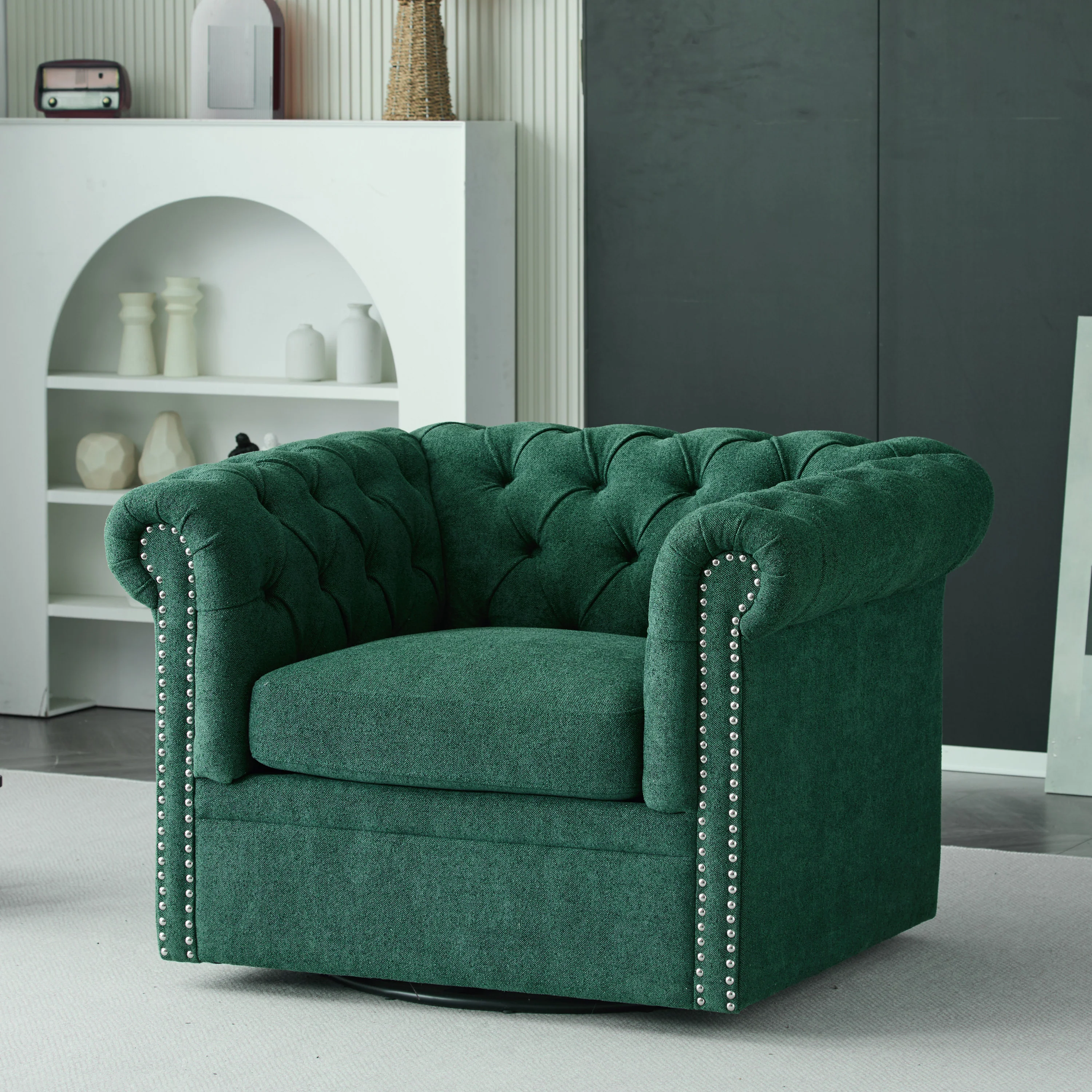 Lily Upholstered Tufted Chesterfield Swivel Club Chair - furnishings