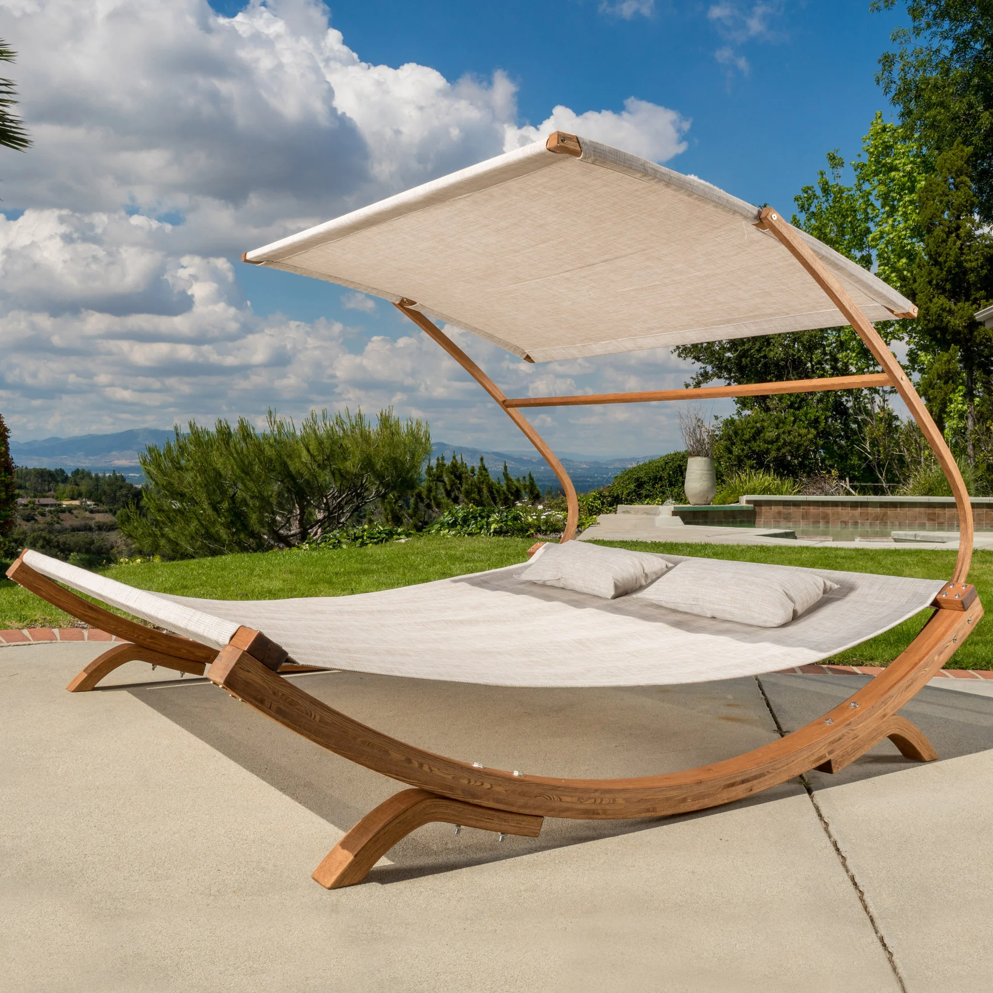 Bayard Outdoor Off-White Sunbed with Adjustable Canopy - furnishings