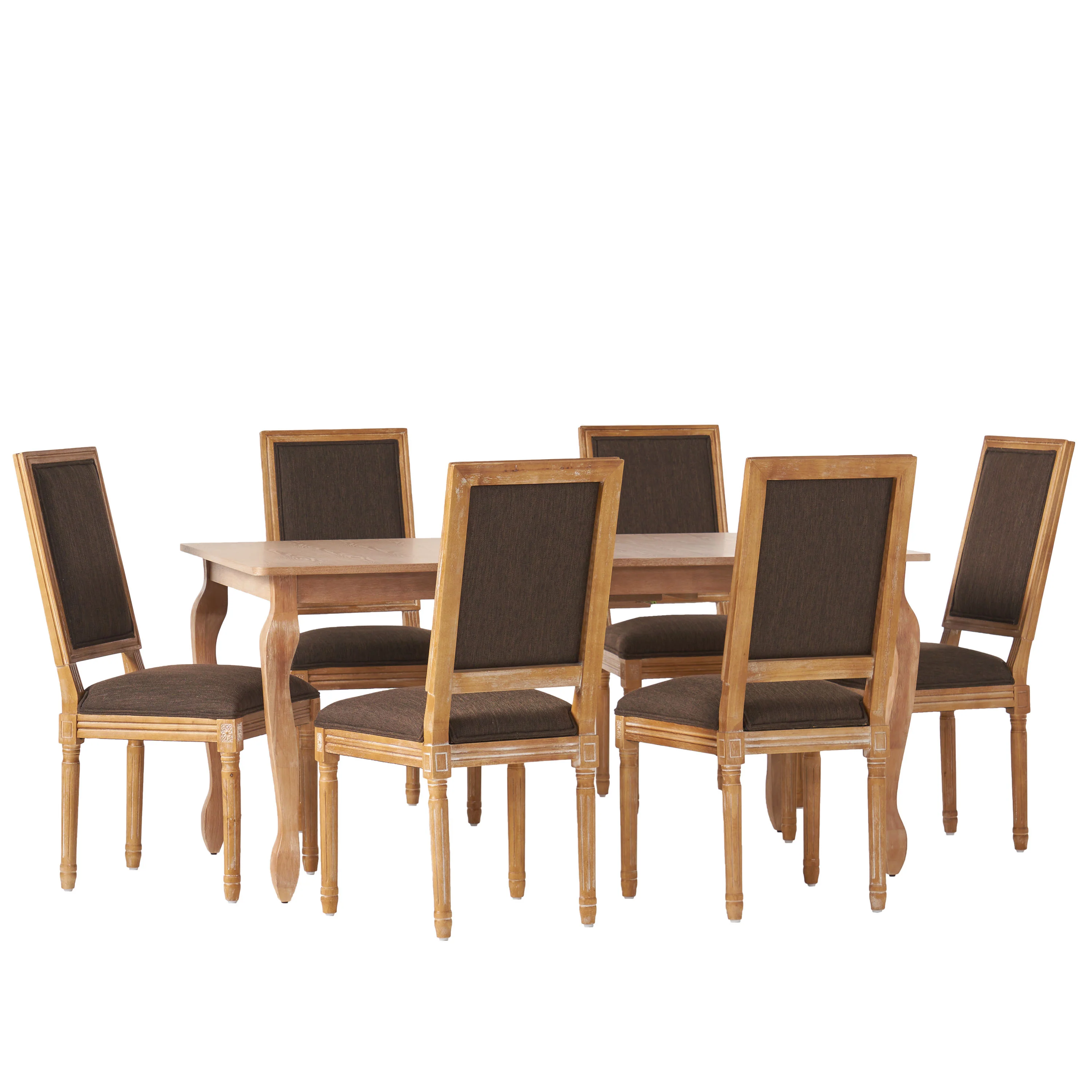 Fernleaf French Country Fabric Upholstered Wood Expandable 7 Piece Dining Set - furnishings