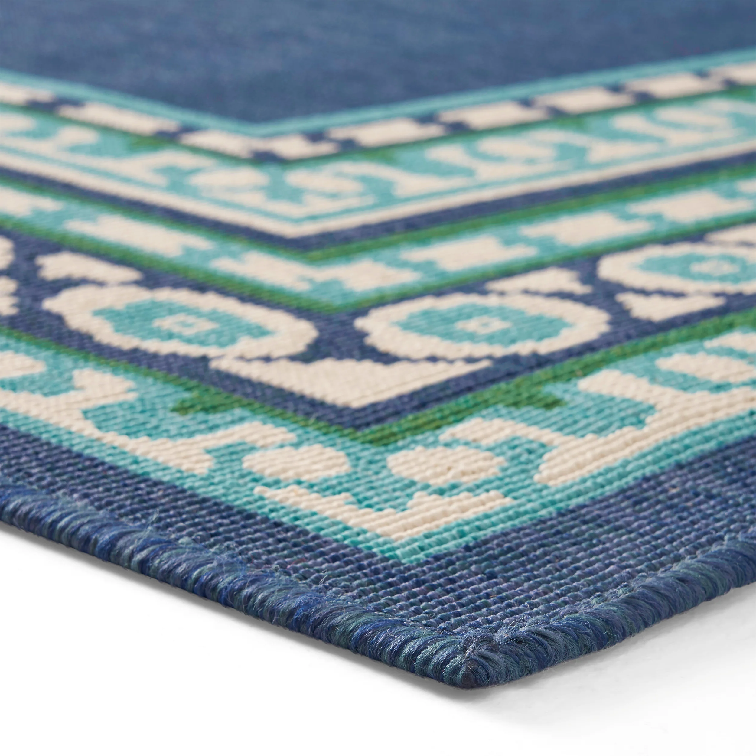 Reid Indoor/Outdoor Border Area Rug, Navy and Green - furnishings