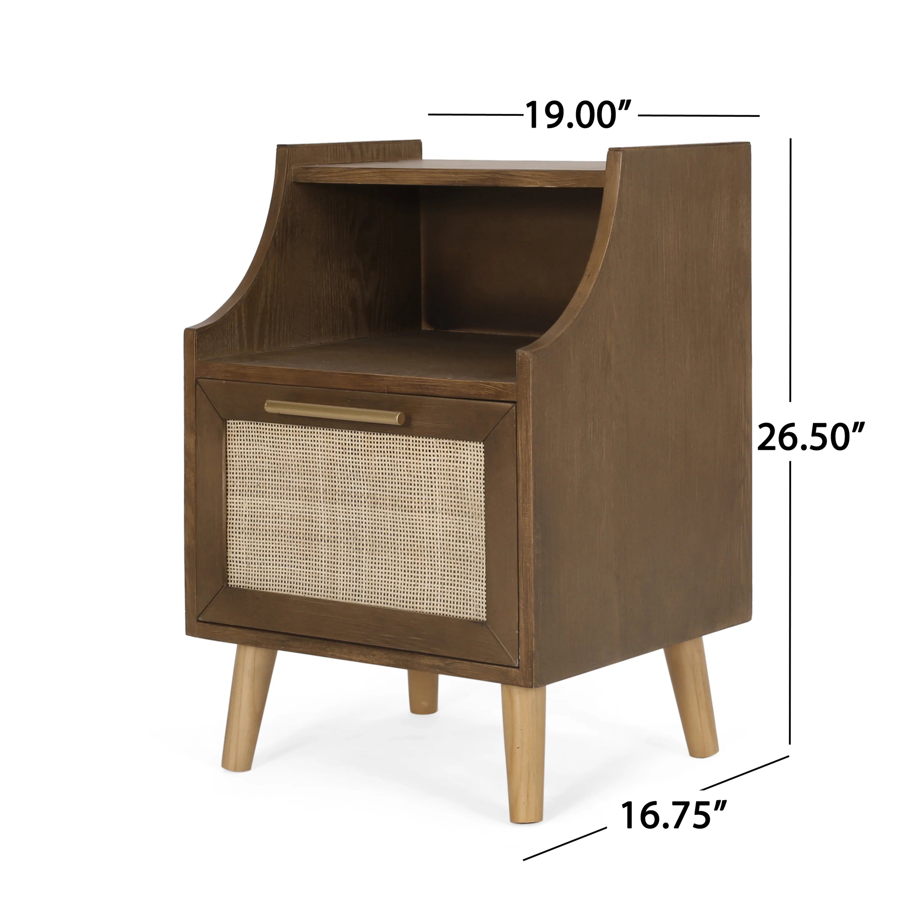 Hulett Contemporary End Table with Hutch, Walnut, Natural, and Antique Gold - furnishings
