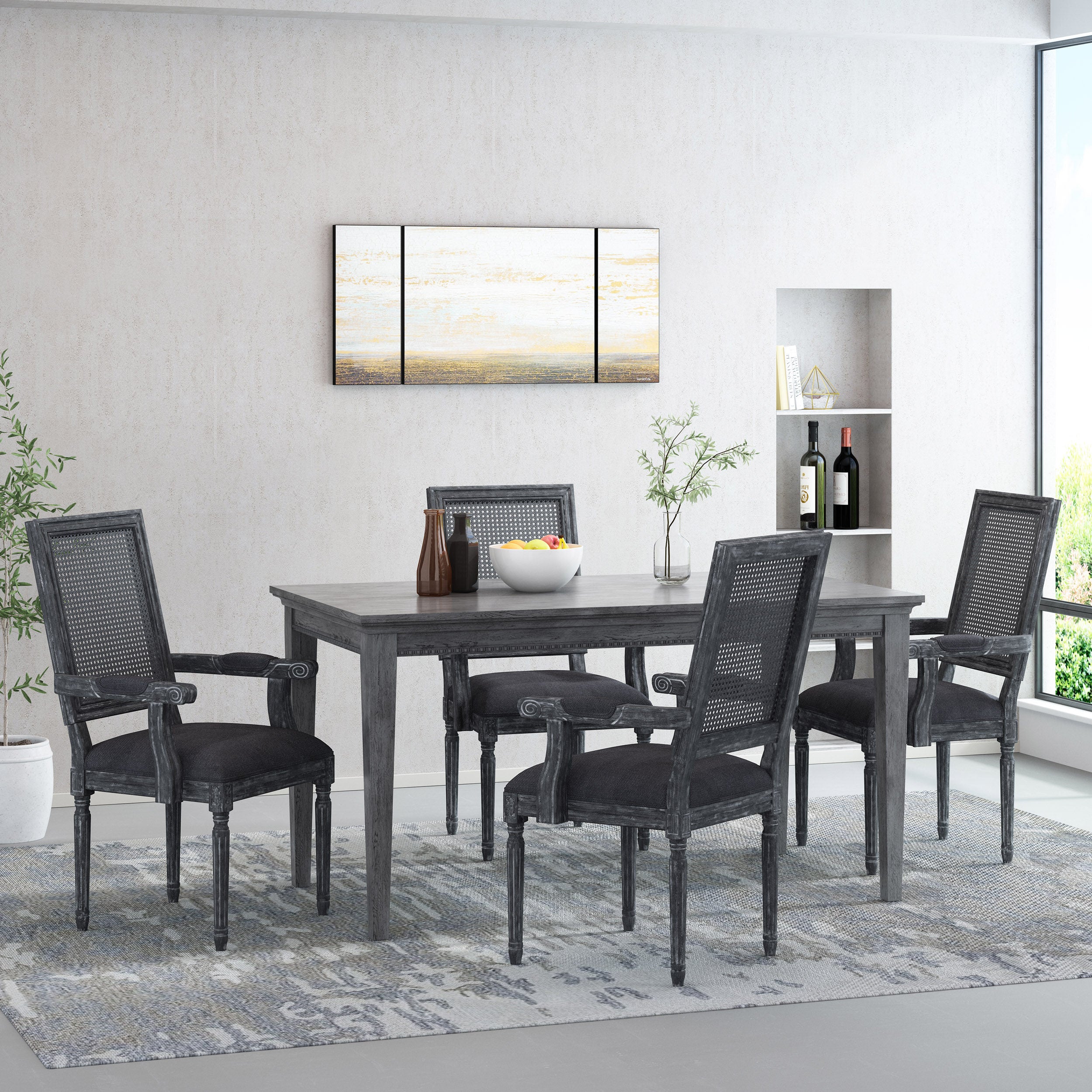 Zentner French Country Upholstered Wood and Cane Upholstered Dining Chairs, Set of 4 - furnishings