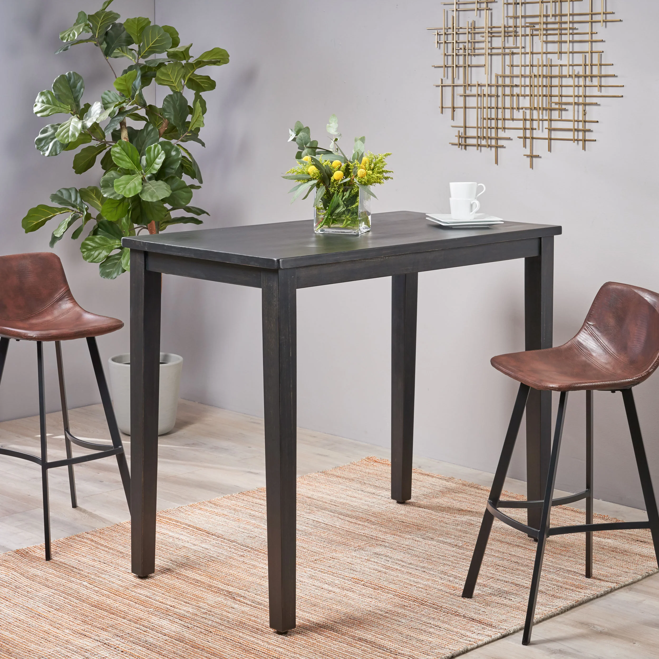 Taylo Contemporary Acacia Wood Bar Height Table - furnishings