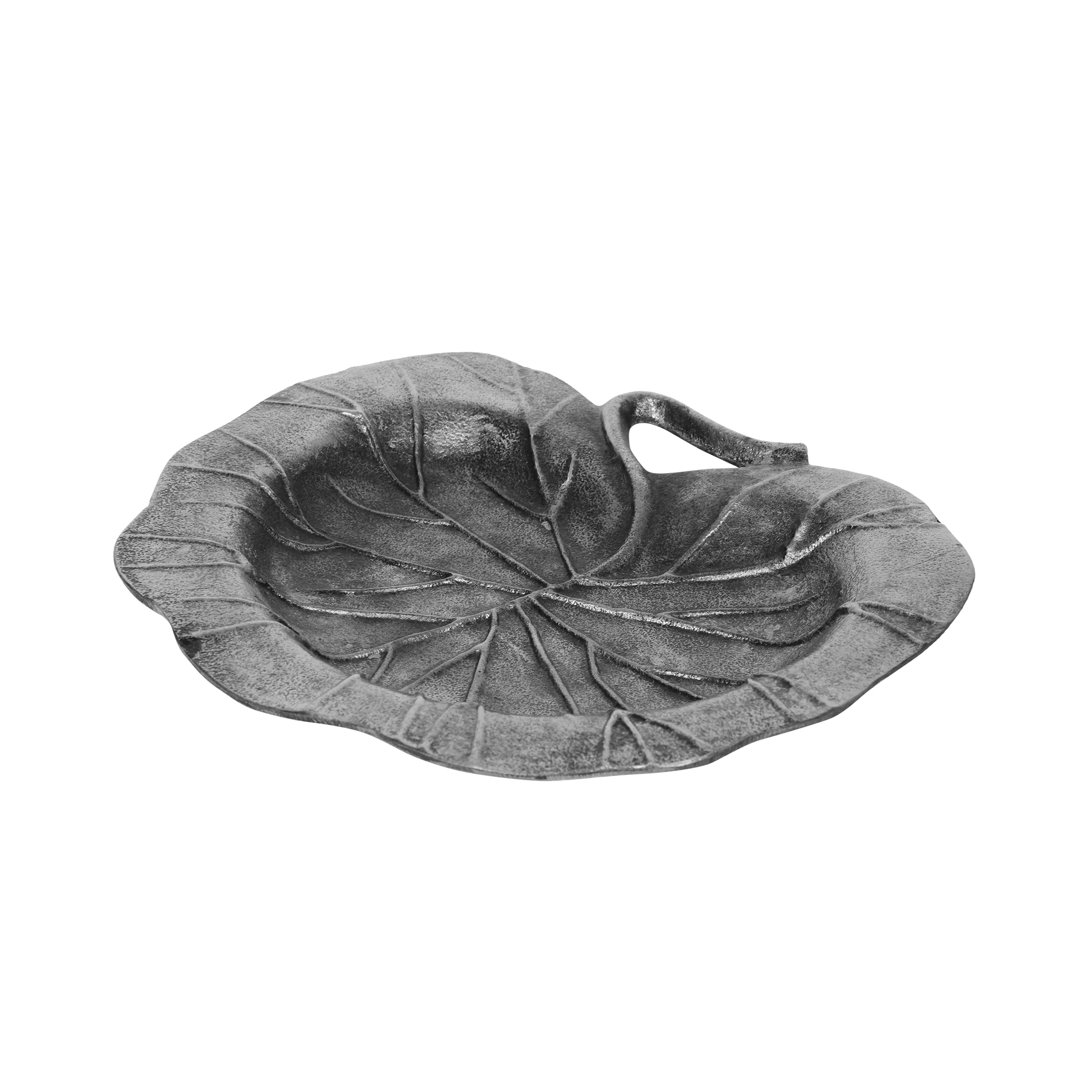 Verano Handcrafted Aluminum Decorative Leaf Plate, Antique Nickel - furnishings