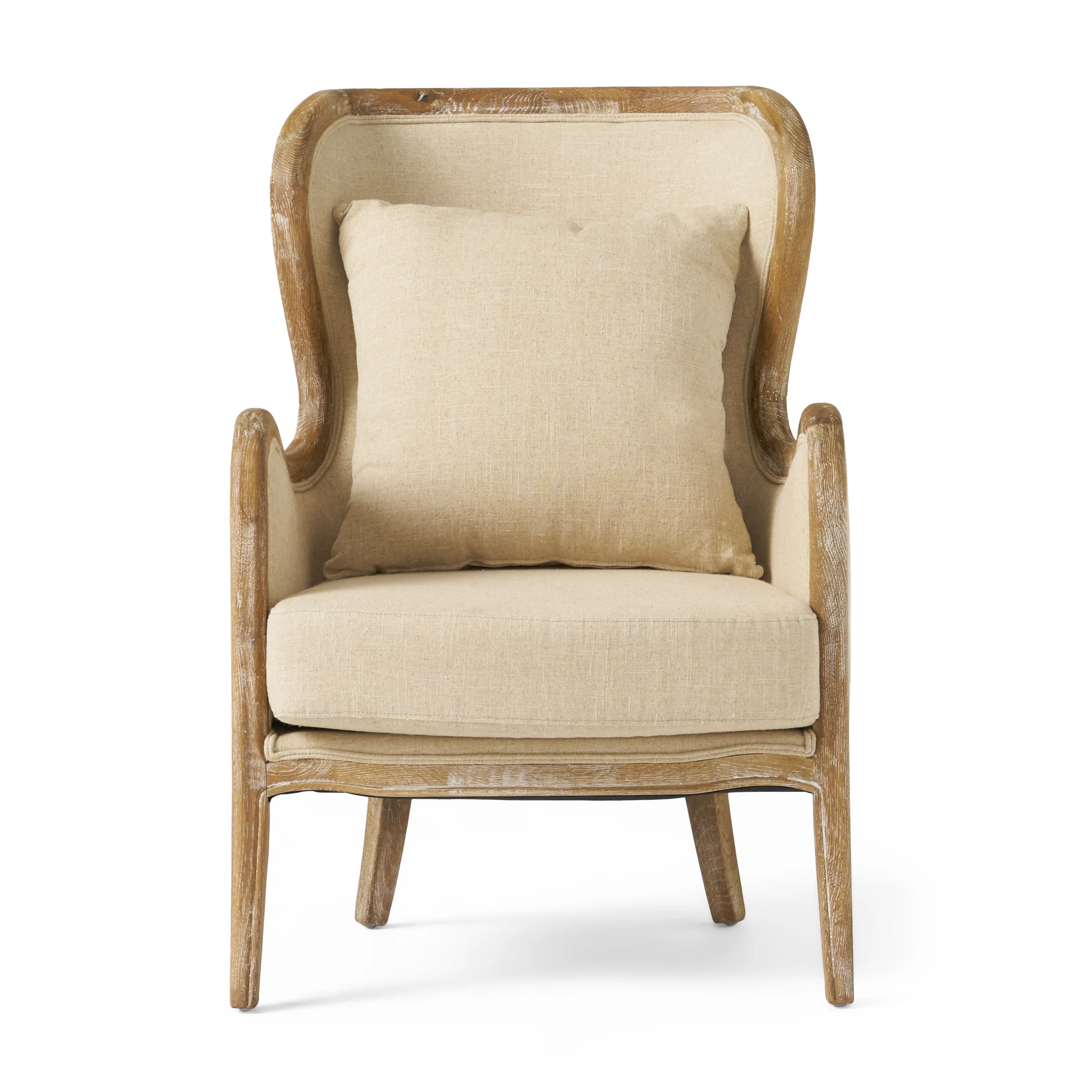 Milton Beige Fabric Wing Chair - furnishings