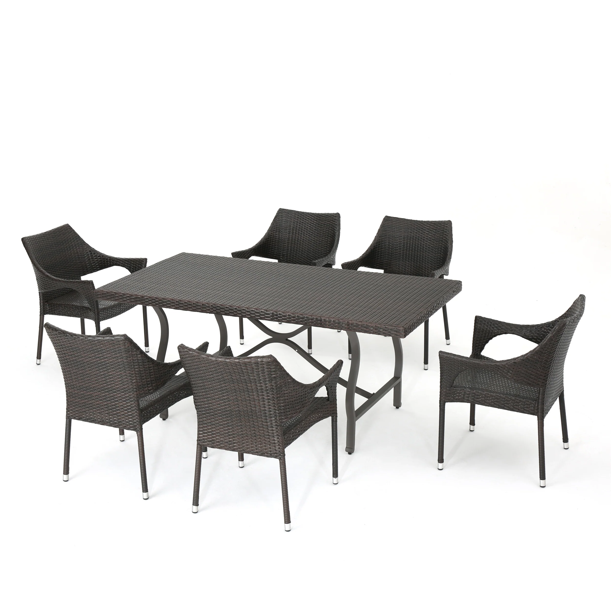 Weyland Outdoor 7 Piece Multi-brown Wicker Dining Set - furnishings