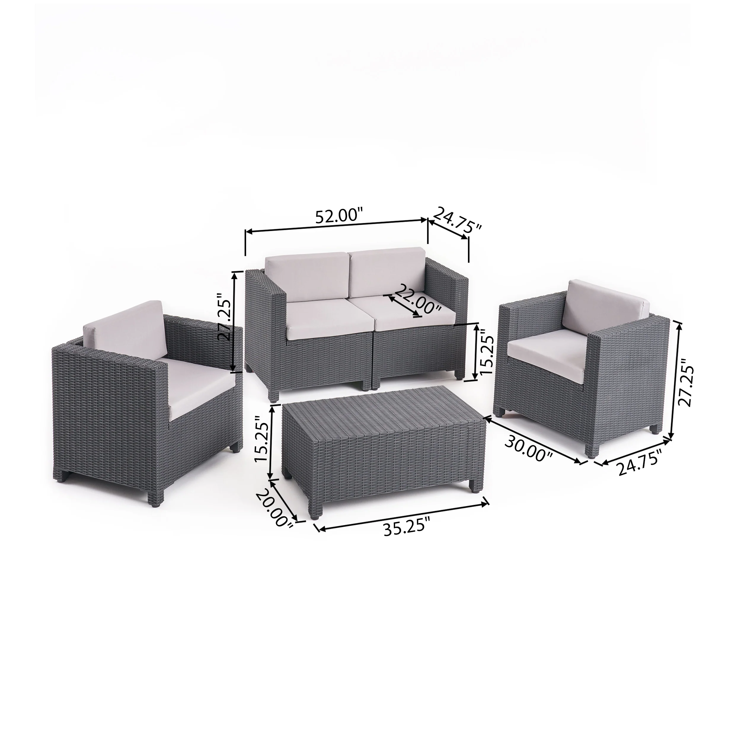 Riley Outdoor All Weather Faux Wicker 4 Seater Chat Set with Cushions - furnishings