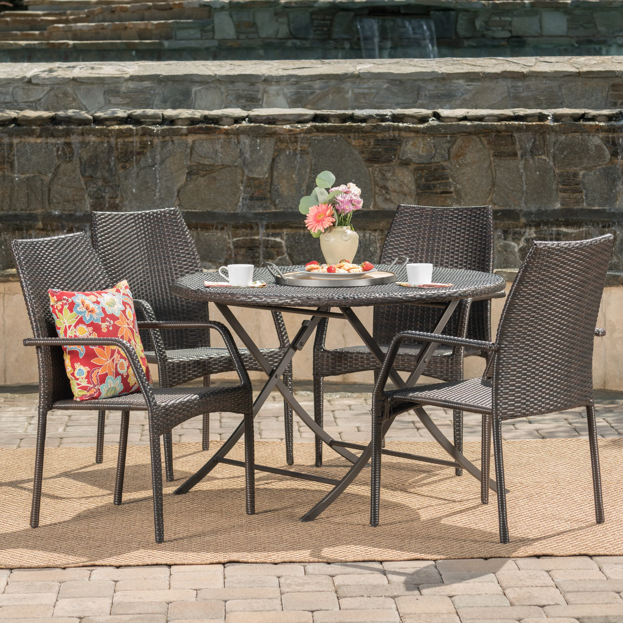 Knightley Outdoor 5 Piece Multi-brown Wicker Dining Set - furnishings