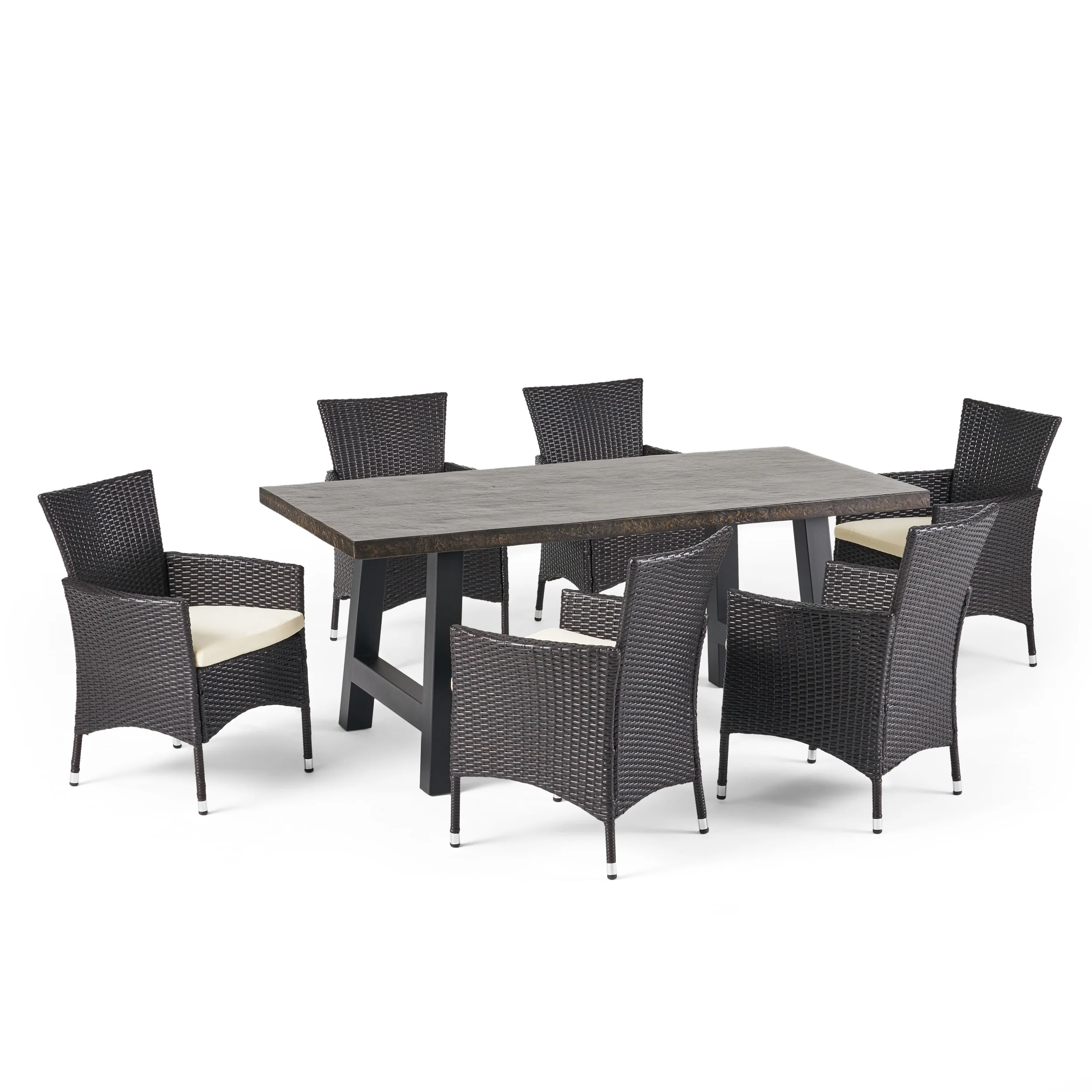 Muriel Outdoor 7 Piece Wicker Dining Set with Light Weight Concrete Dining Table - furnishings