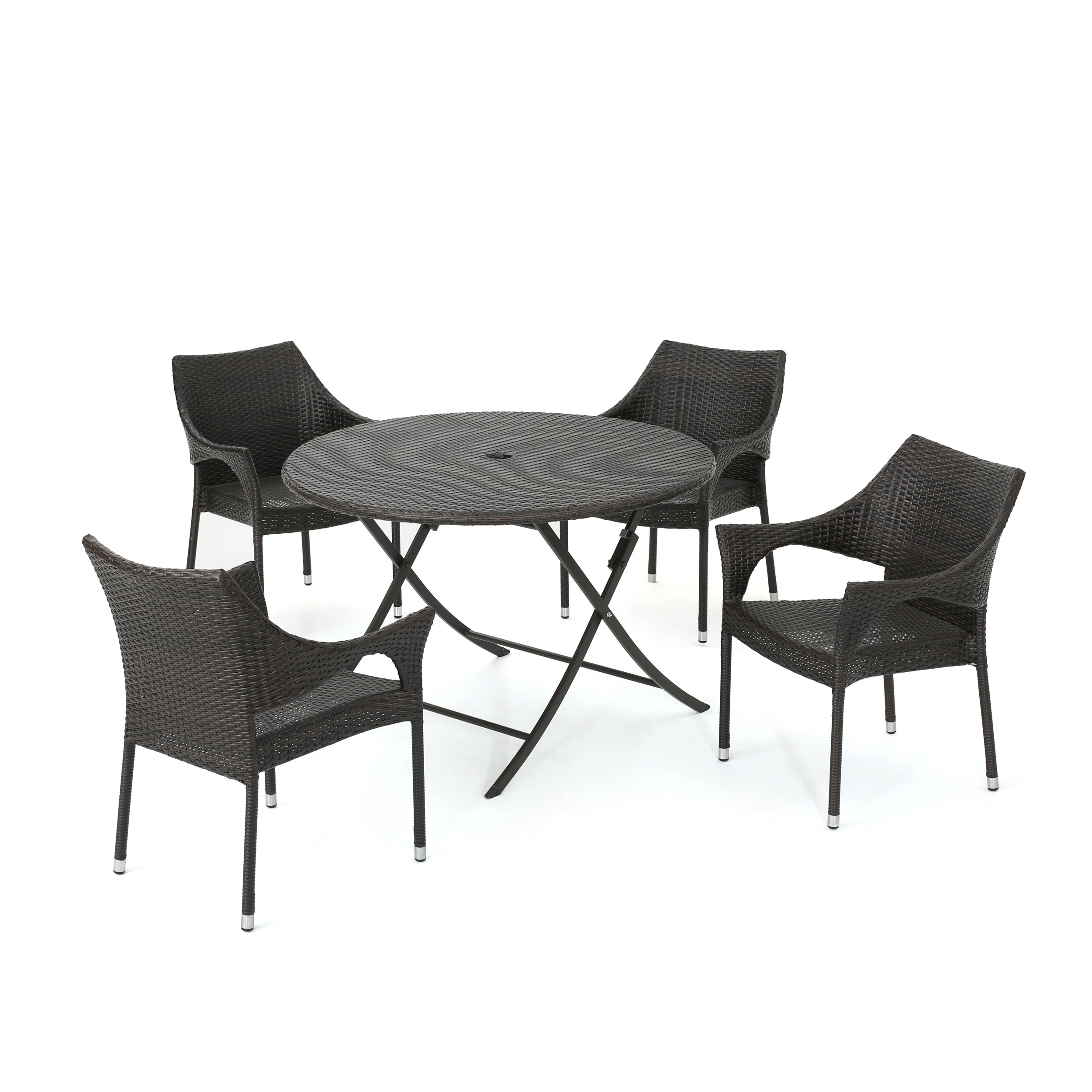 Kara Outdoor 5-Piece Multi-Brown Wicker Dining Set with Foldable Table - furnishings
