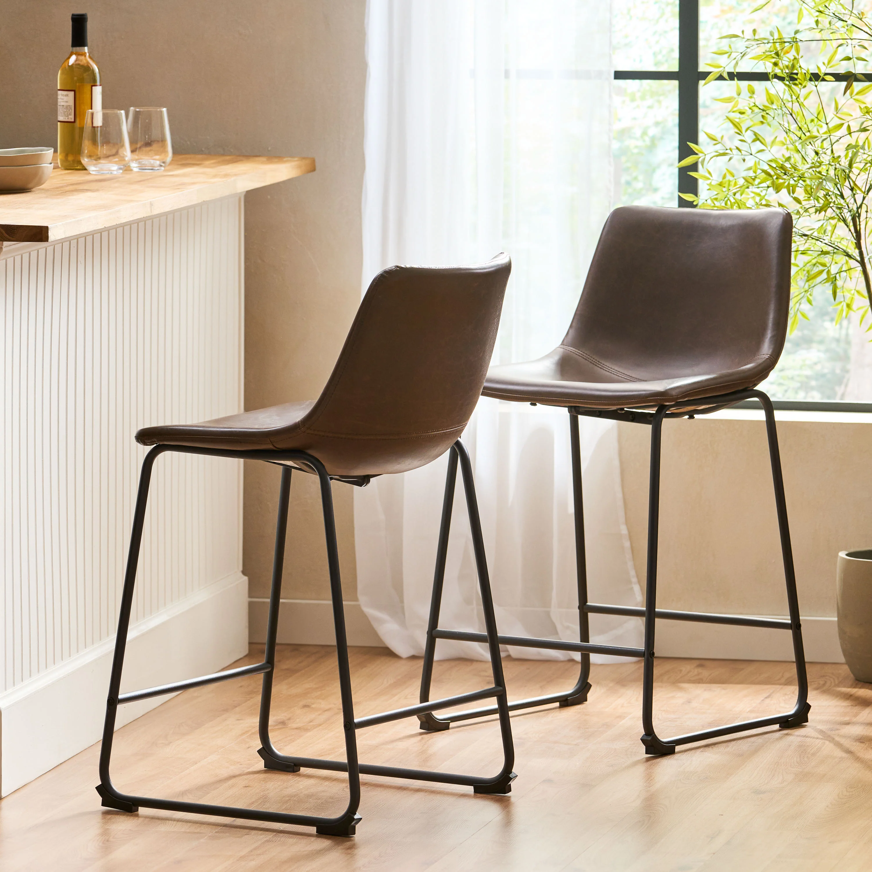 Idash Vintage Style Brown 24-Inch Counter Stool (Set of 2) - furnishings
