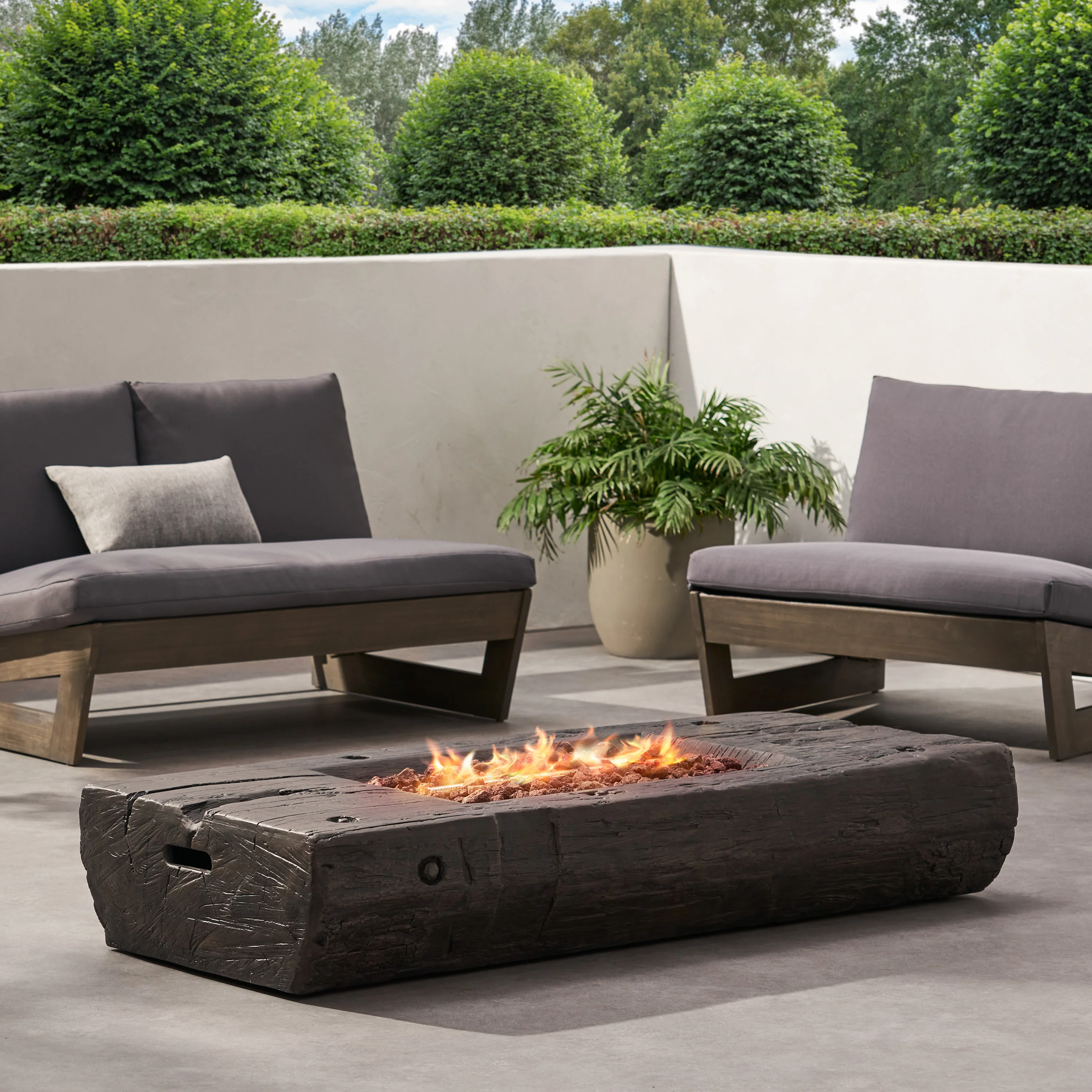 Carolina Outdoor 40,000 BTU Lightweight Concrete Wood Finish Fire Pit (No Tank Holder), Brown - furnishings