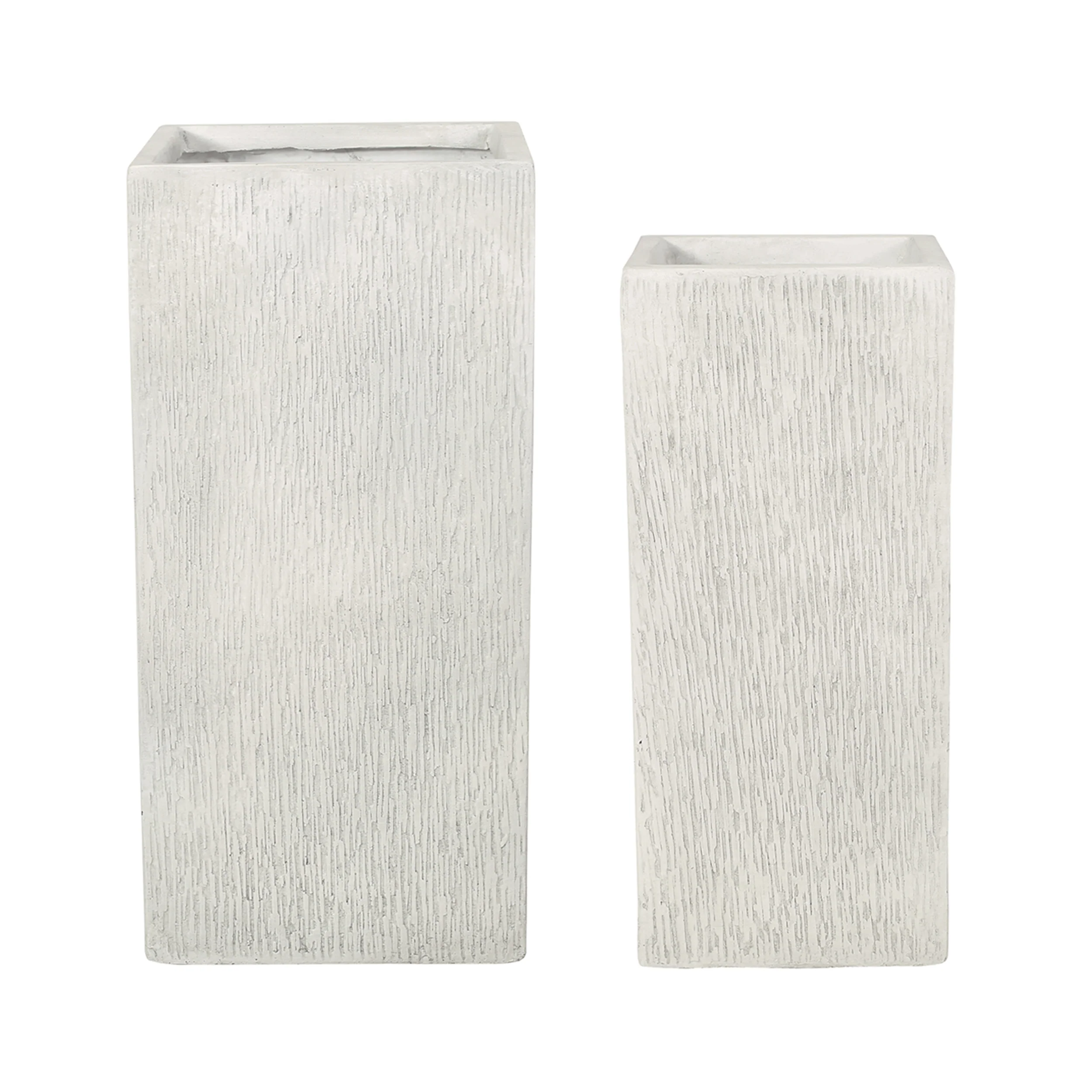 Severino Outdoor Medium and Large Cast Stone Planter Set, Antique White - furnishings