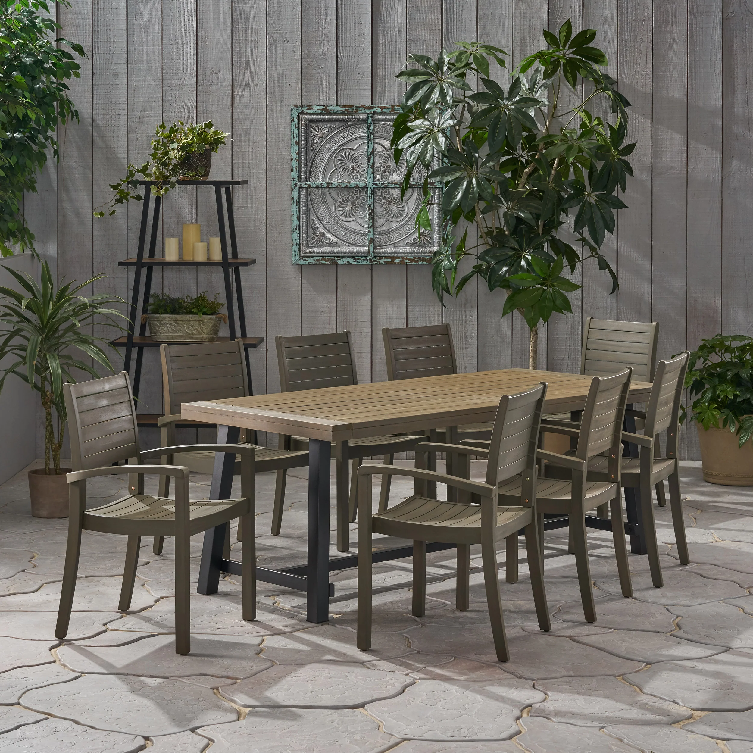 Ariya Outdoor Acacia Wood 8 Seater Dining Set - furnishings