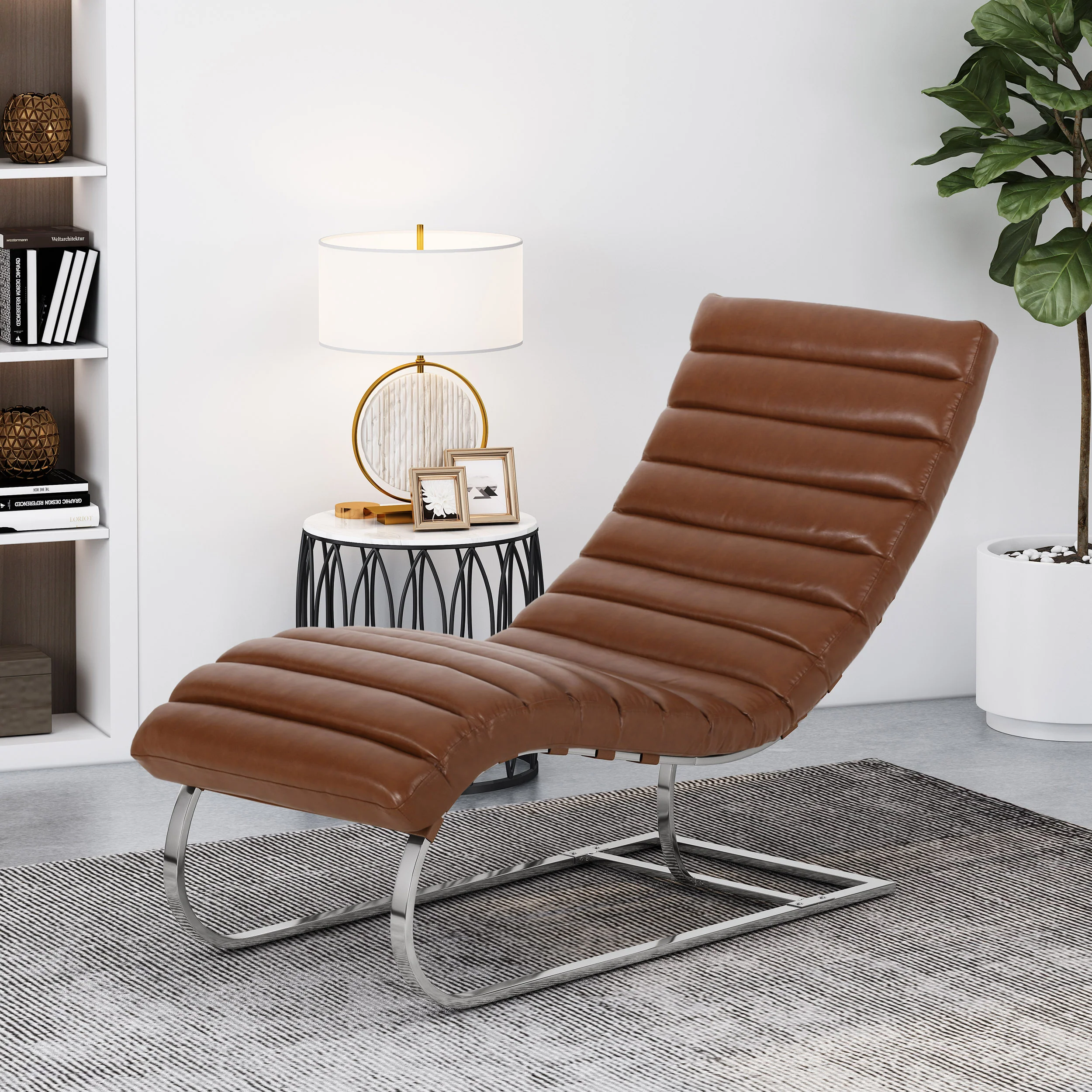 Pearsall Modern Channel Stitch Chaise Lounge - furnishings