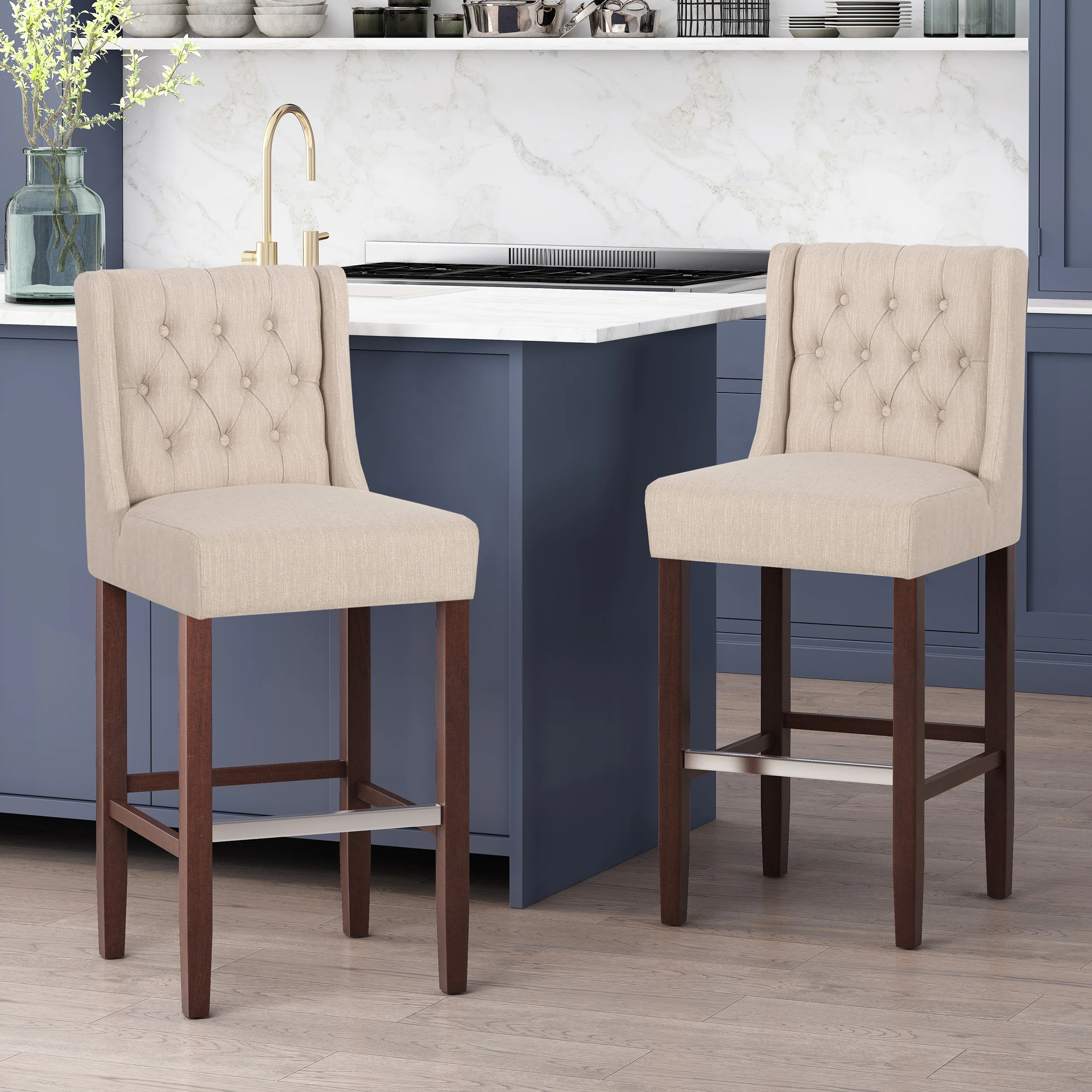Leeandre Contemporary Wingback Fabric Barstools (Set of 2) - furnishings