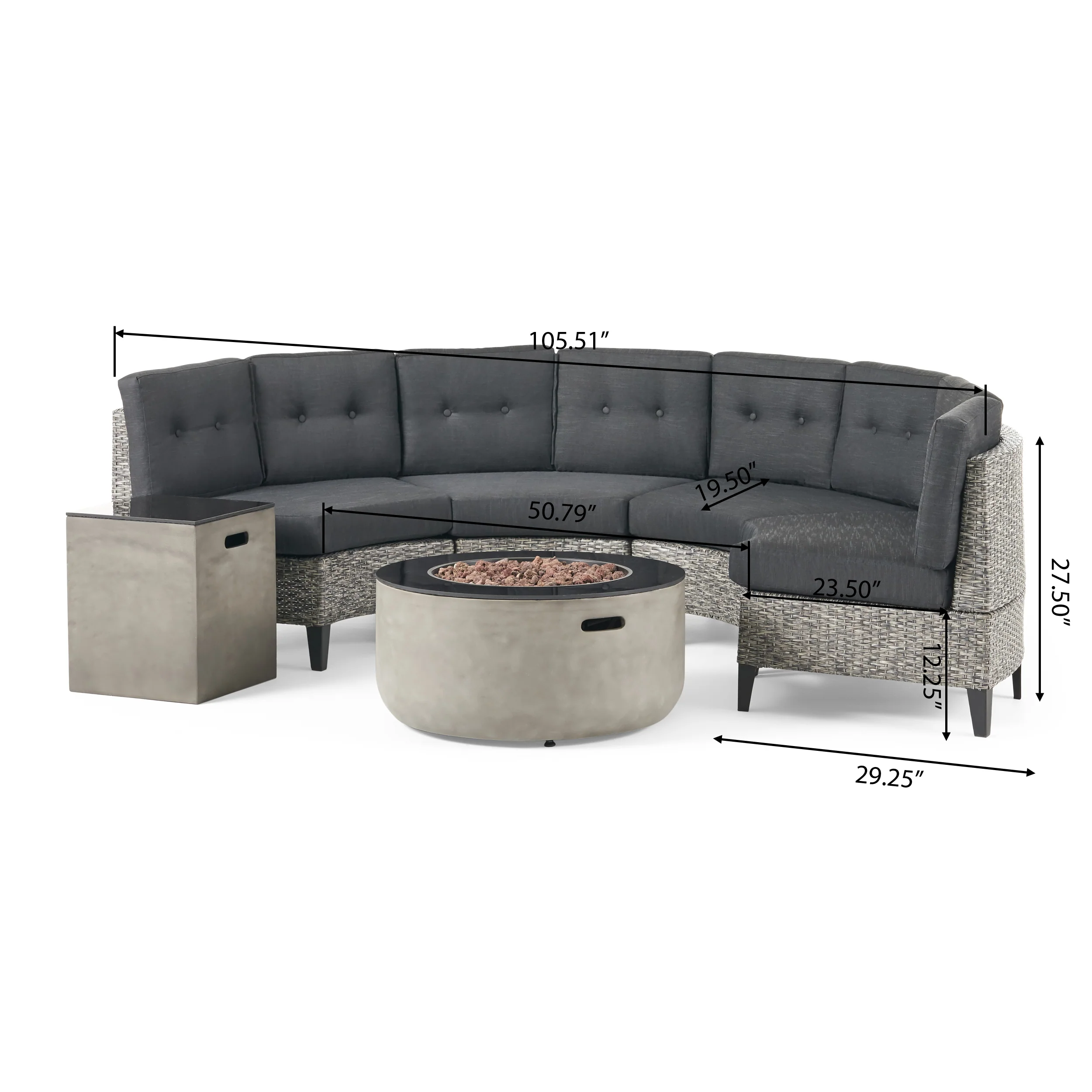 Breann Outdoor Round 4 Seater Wicker Sectional Set with Fire Pit and Tank Holder - furnishings