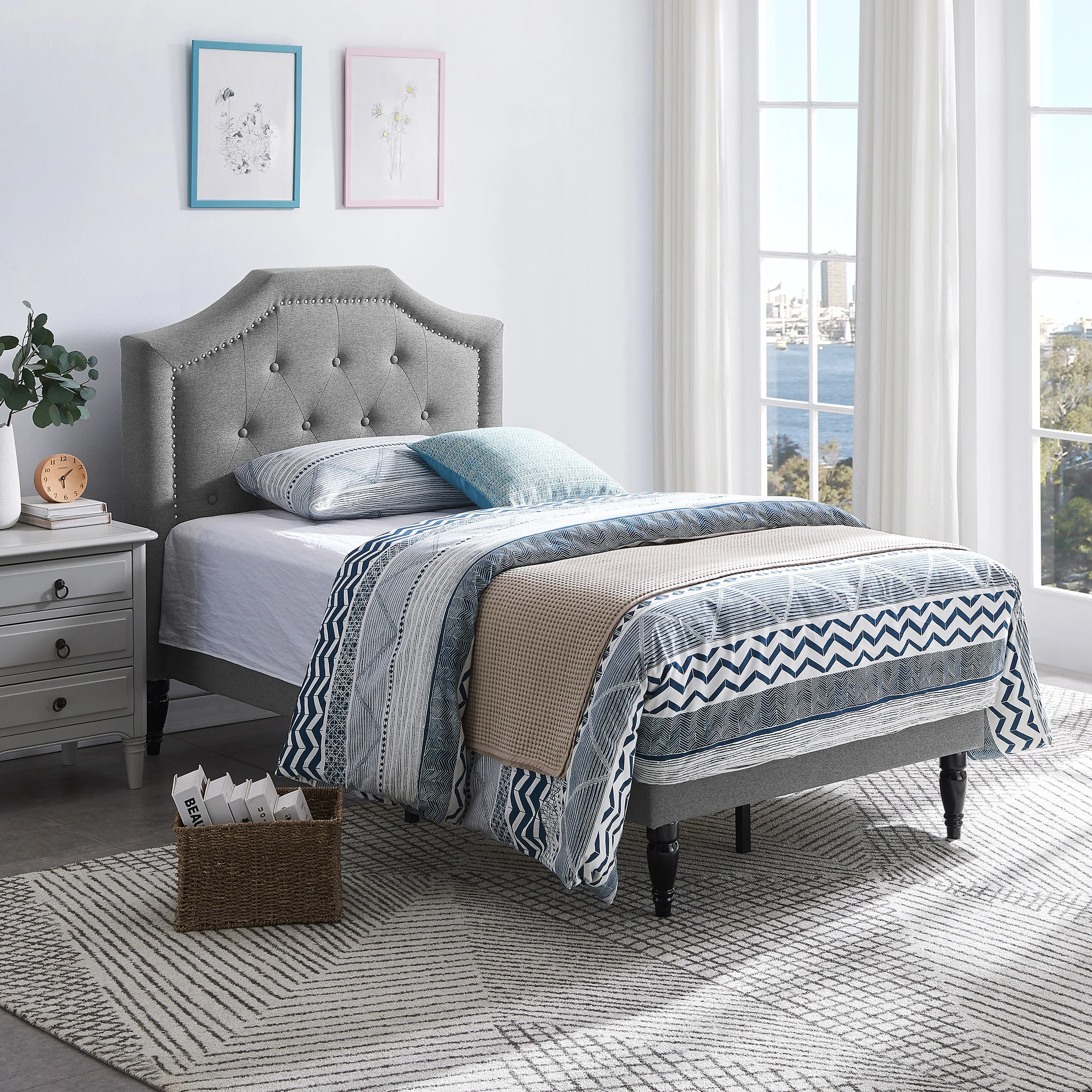 Renee Contemporary Upholstered Twin Bed Platform - furnishings