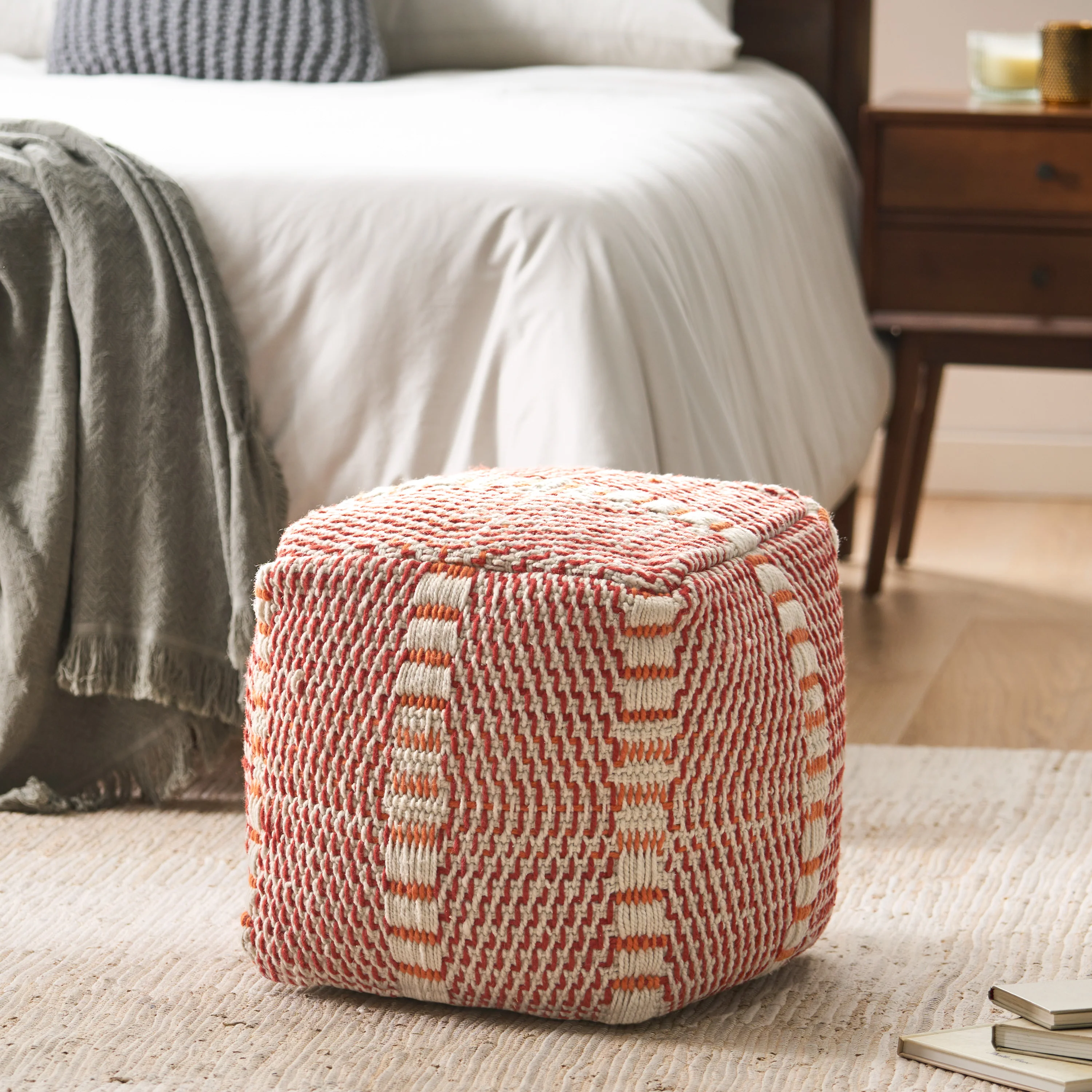 Dexter Indoor Handcrafted Boho Water Resistant Cube Pouf - furnishings
