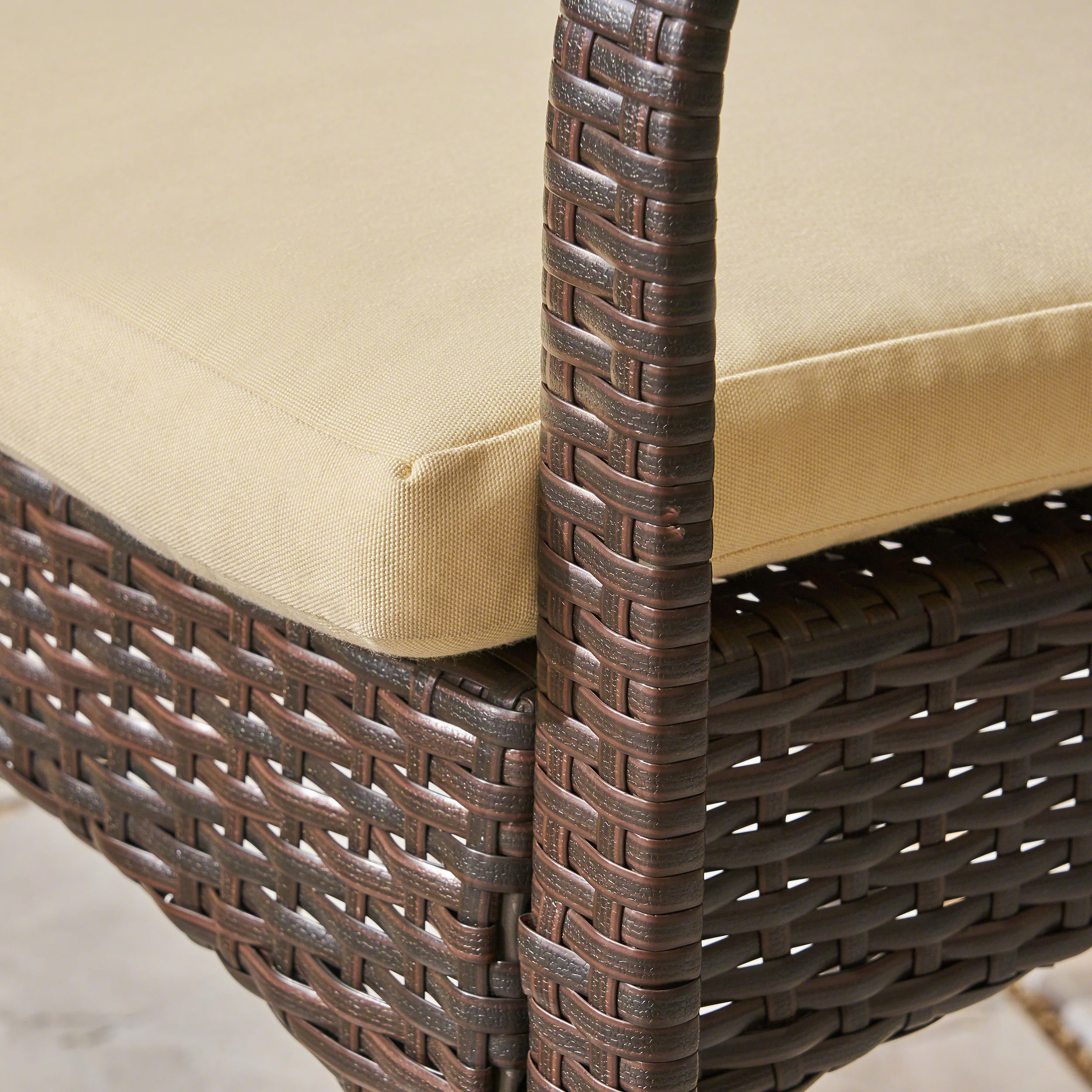 Amenda Outdoor 6-Seater Rectangular Acacia Wood and Wicker Dining Set, Teak with Black and Multi Brown with Cream - furnishings
