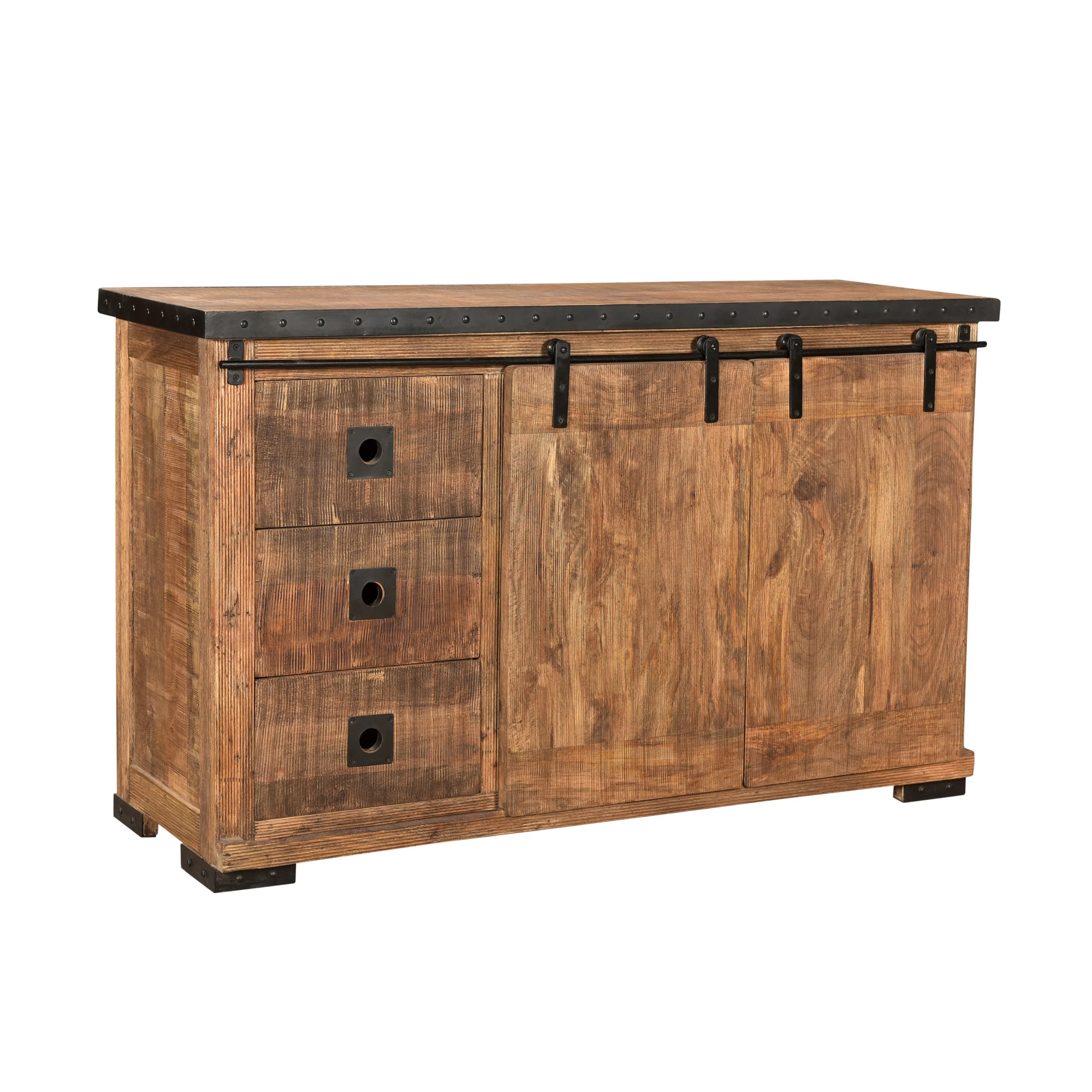 Phoebe Modern Industrial Mango Wood Sideboard, Natural Finish and Black - furnishings
