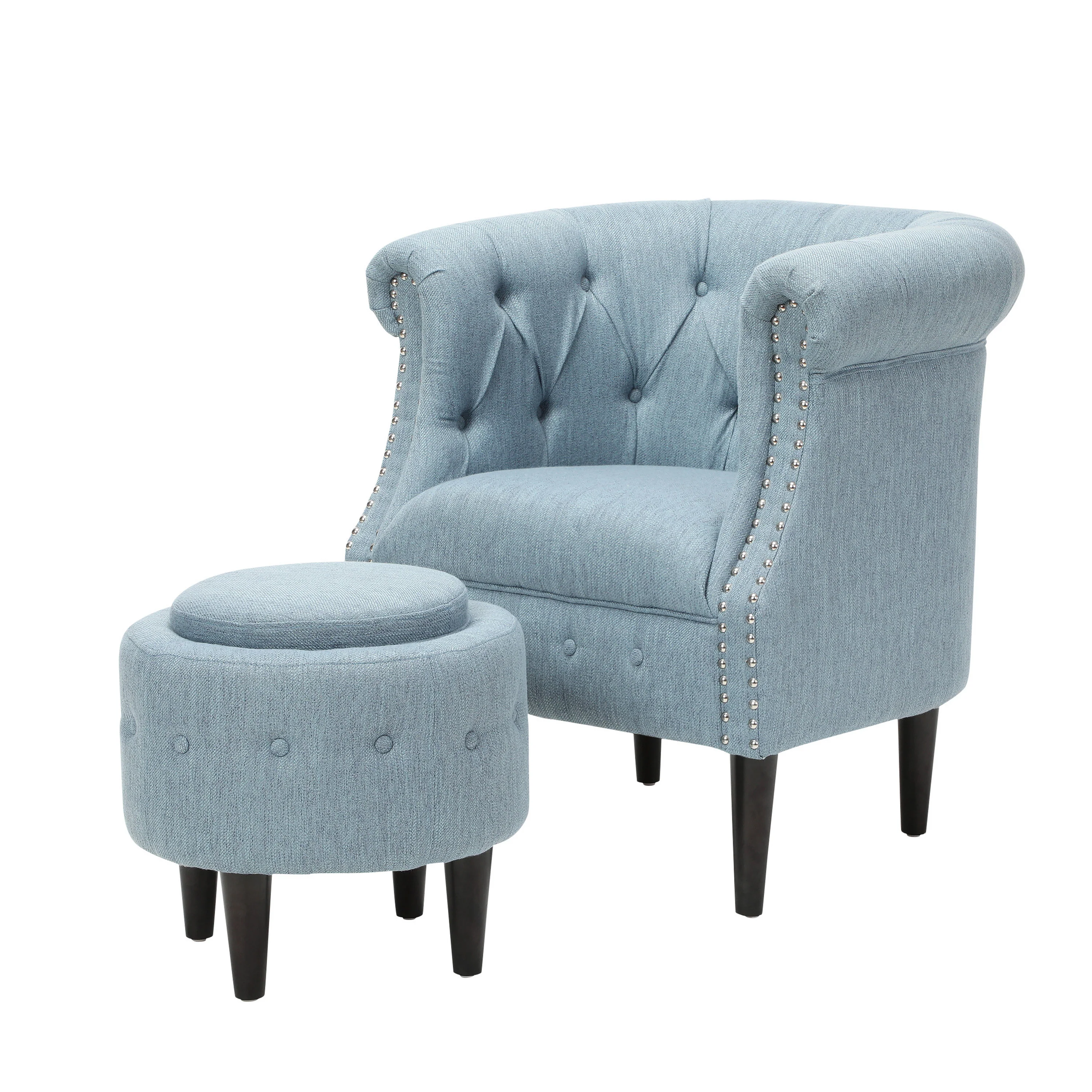 Atticus Chesterfield Style Tufted Fabric Accent Chair and Ottoman Set - furnishings